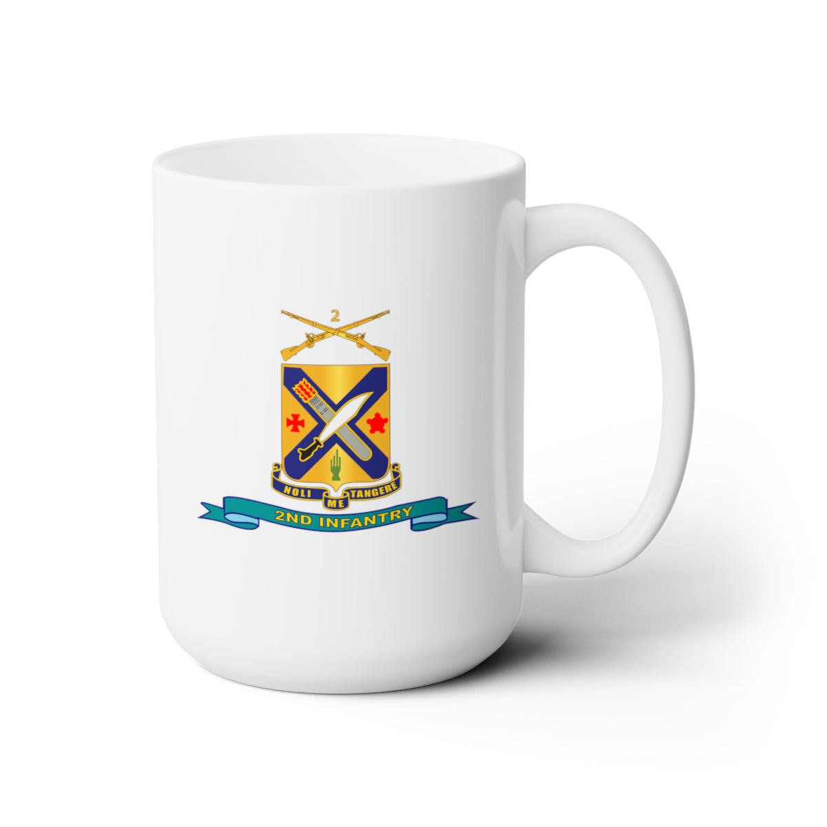 White Ceramic Mug 15oz - Army - 2nd Infantry Regiment  w Br - Ribbon