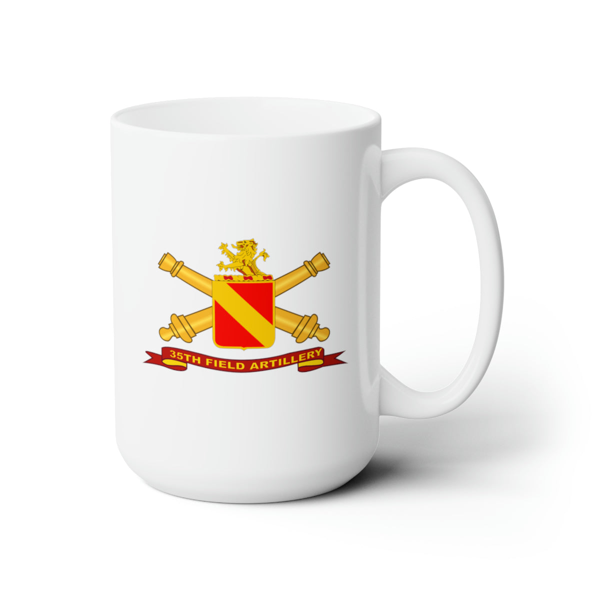 White Ceramic Mug 15oz - Army - 35th Field Artillery w Br - Ribbon