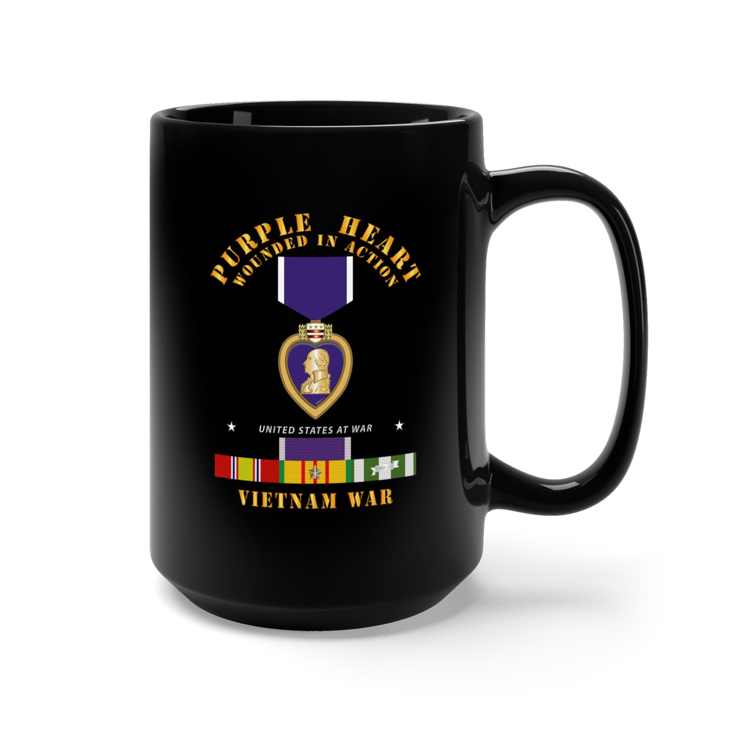 Black Mug 15oz - Purple Heart - WIA w VN SVC w Purple Heart Ribbon