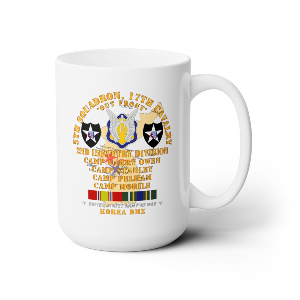 White Ceramic Mug 15oz - Army - 5th Squadron, 17th Cavalry - 2nd ID w Map w KOREA SVC