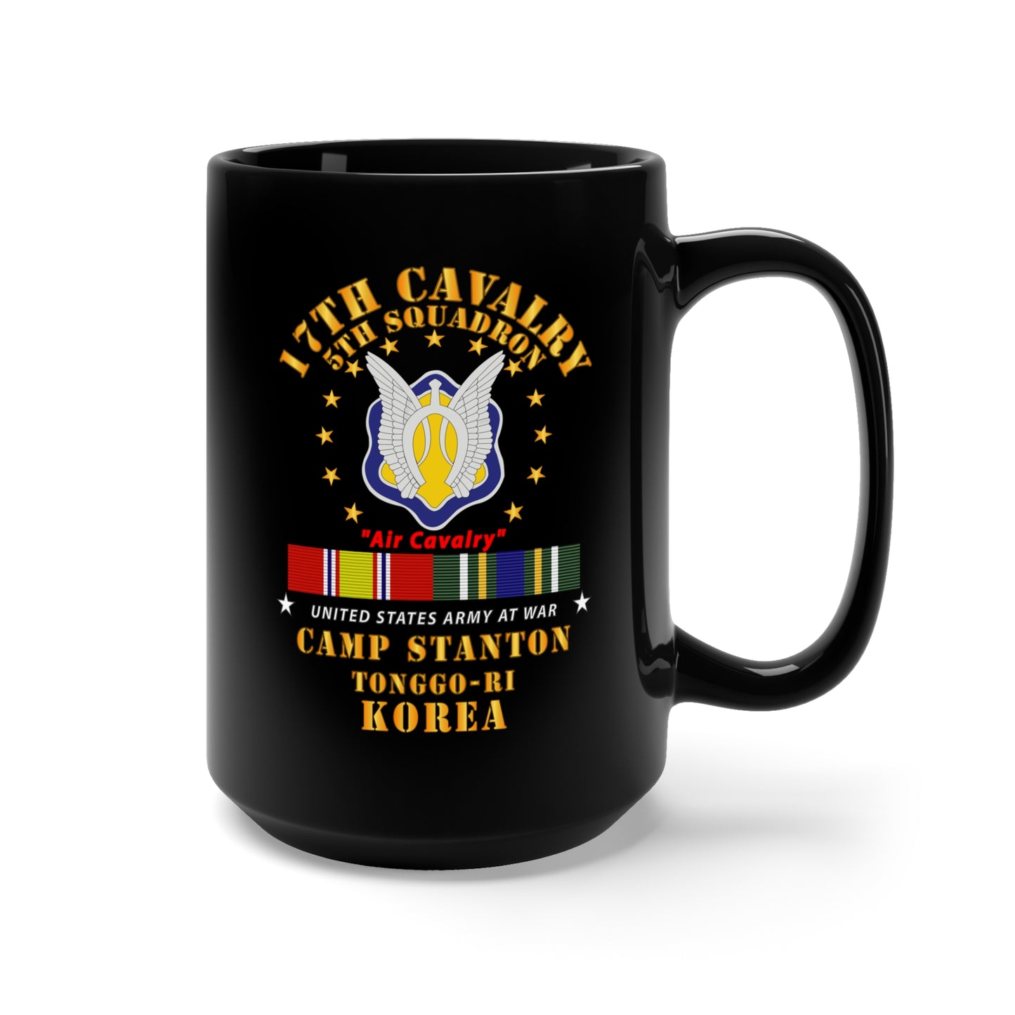 Black Mug 15oz - 5th Squadron 17th Cavalry - Air Cav - Camp Stanton - Korea w KDSM SVC