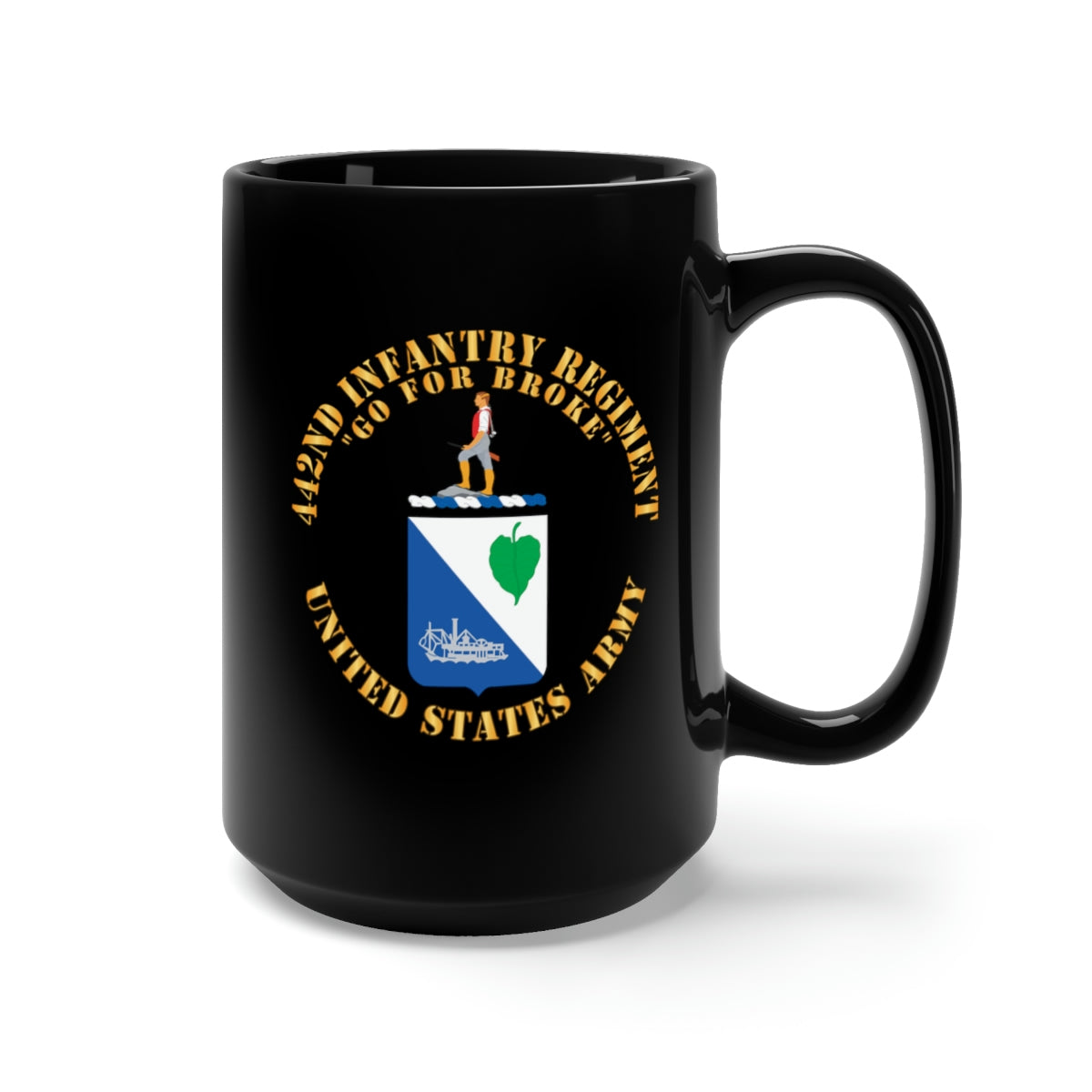 Black Mug 15oz - 442nd Infantry Regiment - COA - Go for Broke X 300