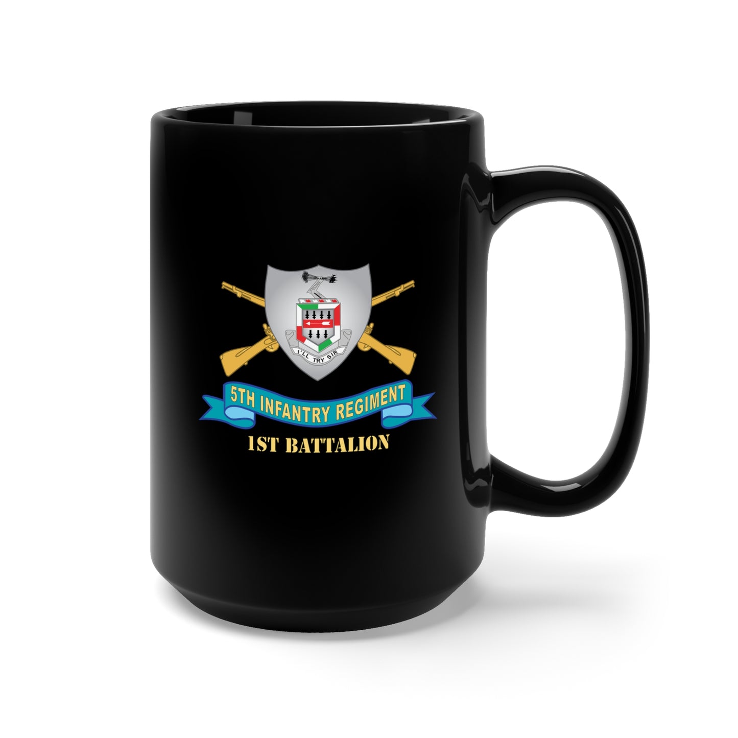 Black Mug 15oz - 5th Infantry Regiment - DUI - 1st Battalion w Br - Ribbon X 300
