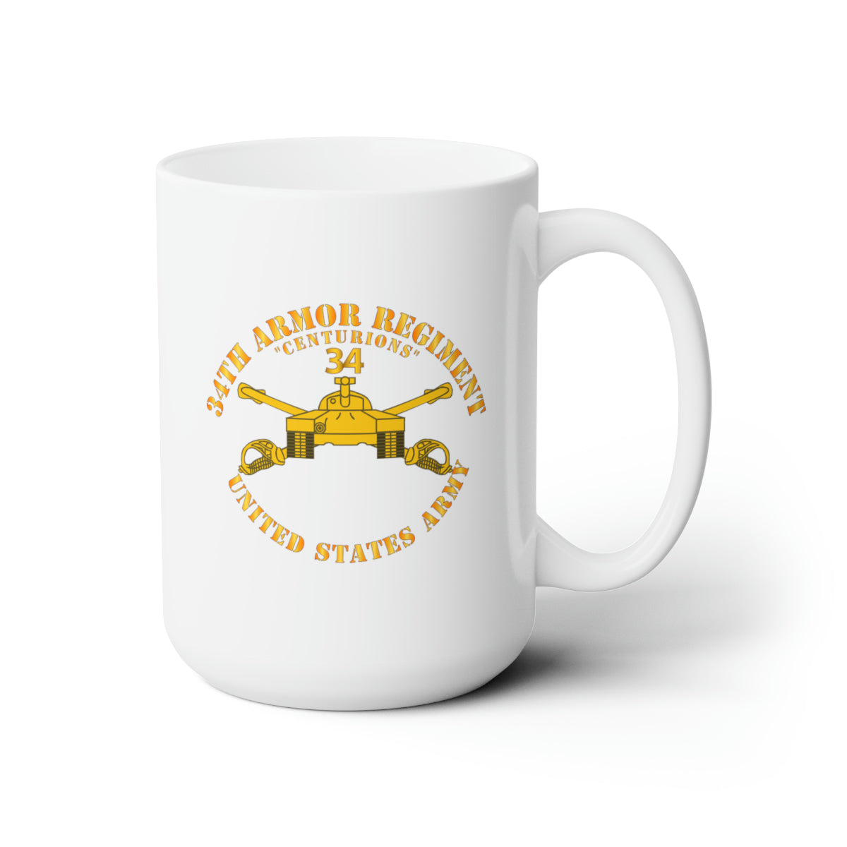 White Ceramic Mug 15oz - Army - 34th Armor - Centurions  - Armor Branch