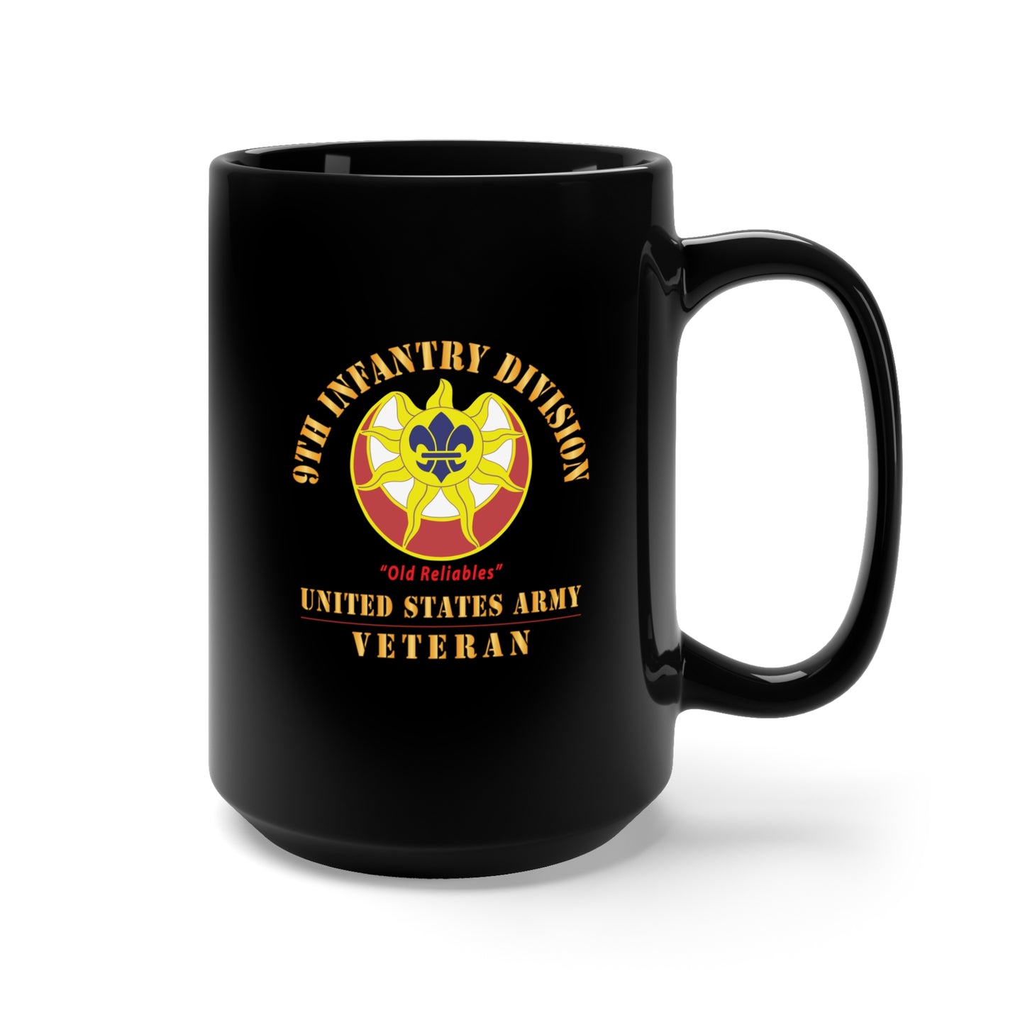 Black Mug 15oz - Army - DUI - 9th Infantry Division - Old Reliables - US Army Veteran X 300