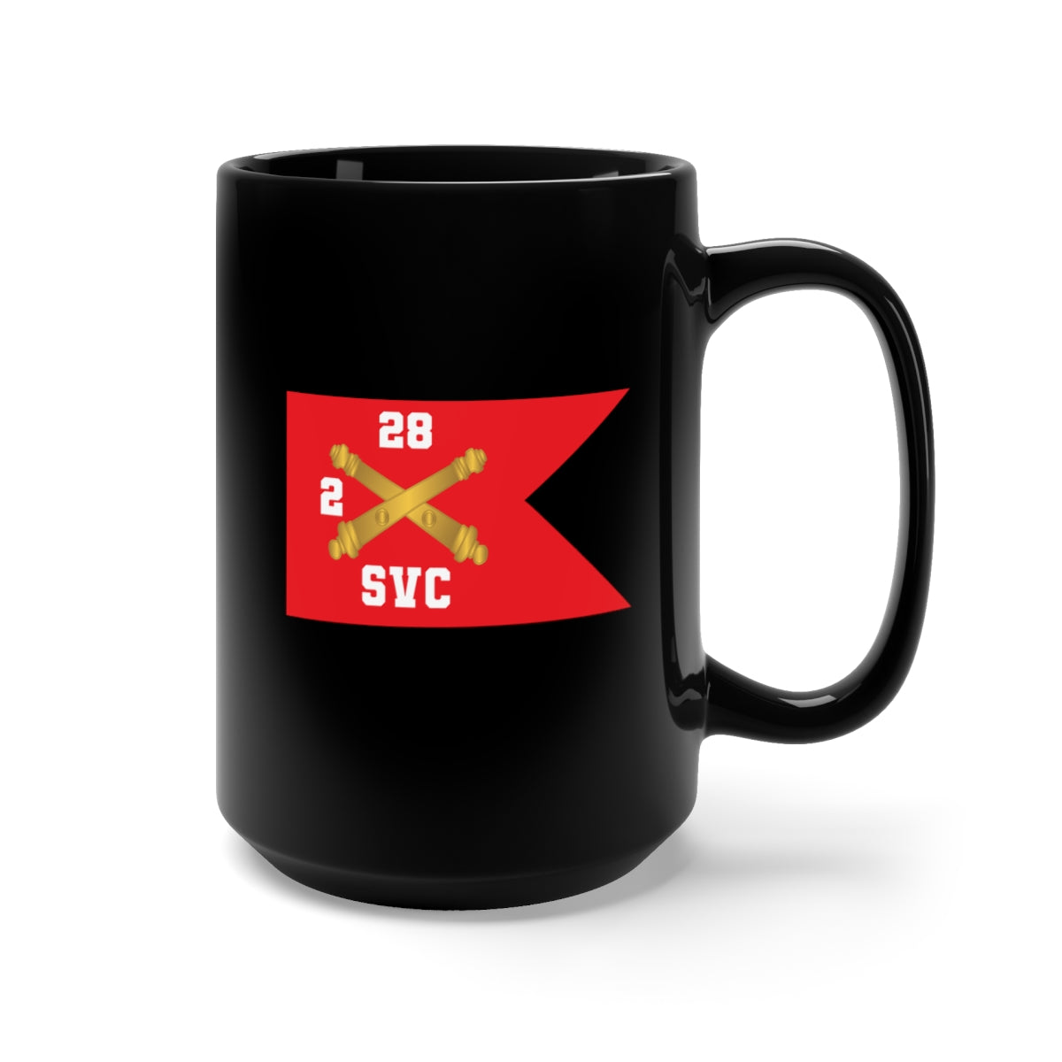 Black Mug 15oz - SVC Brty, 2nd Battalion 28th Field Artillery Regiment - Red Wing Guidon X 300