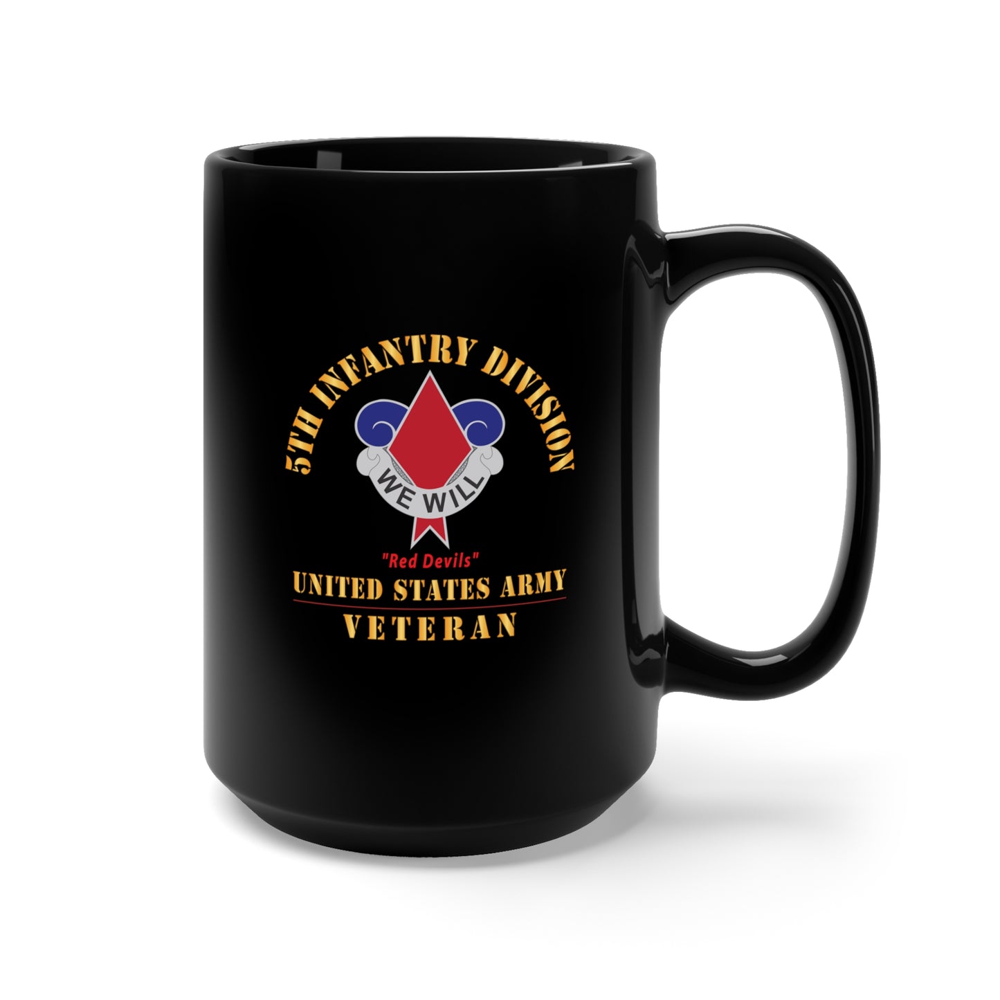 Black Mug 15oz - Army - DUI - 5th Infantry Division - Red Devils - US Army Veteran X 300