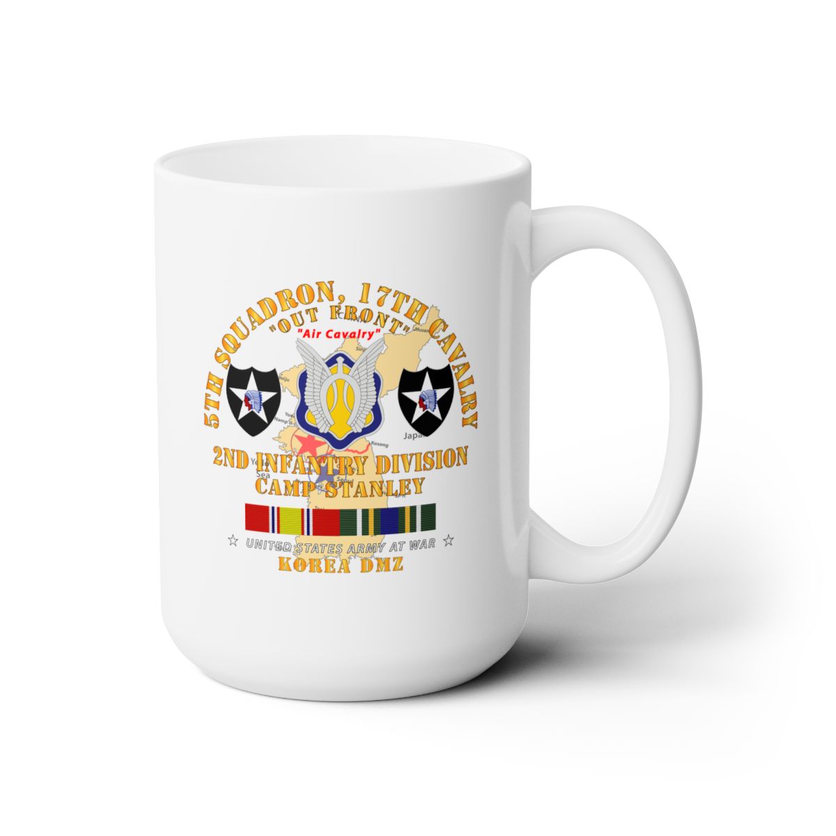 White Ceramic Mug 15oz - Army - 5th Squadron, 17th Cavalry - Camp Stanley - 2nd ID w Map w KOREA SVC