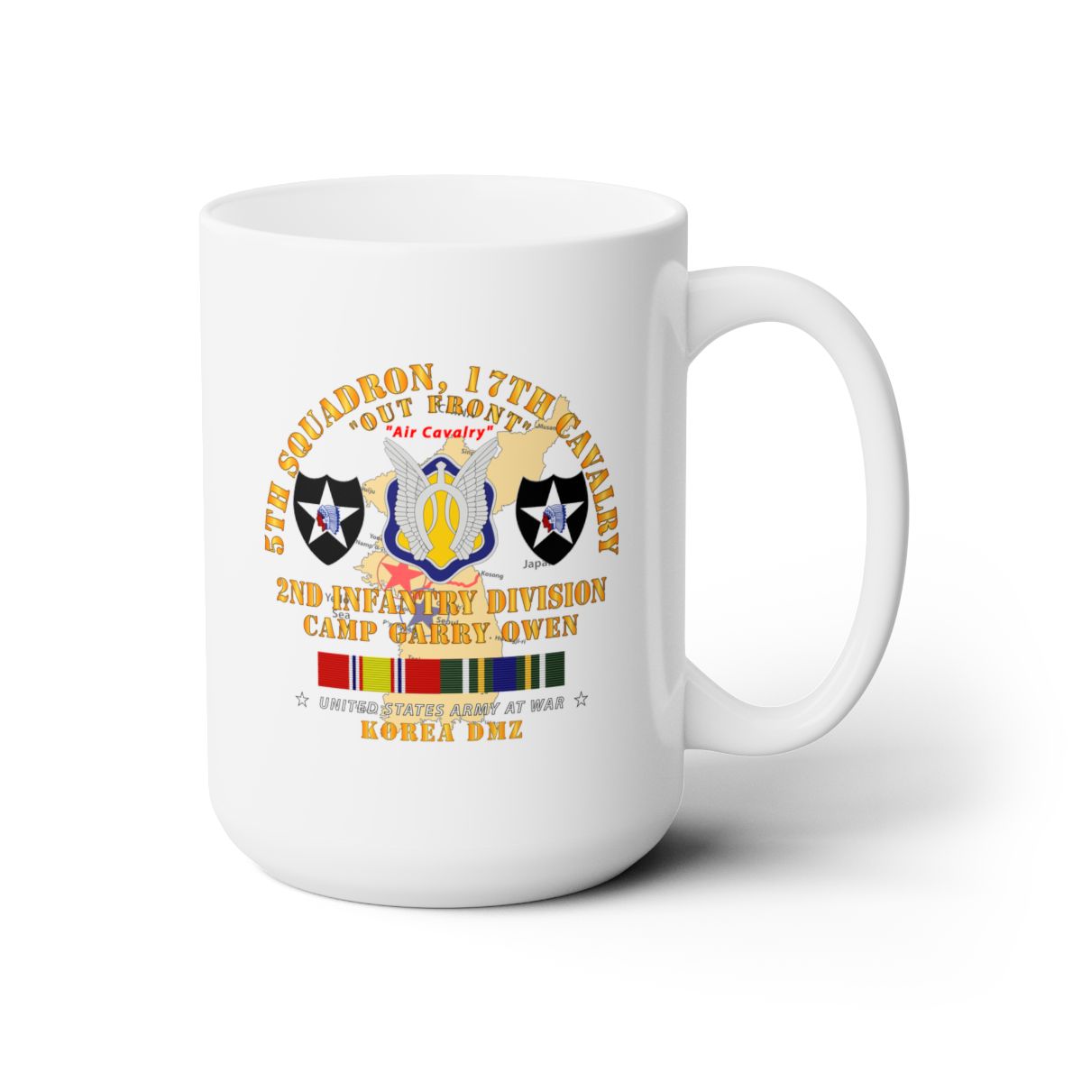 White Ceramic Mug 15oz - Army - 5th Squadron, 17th Cavalry - Camp Gary Owen - 2nd ID w Map w KOREA SVC