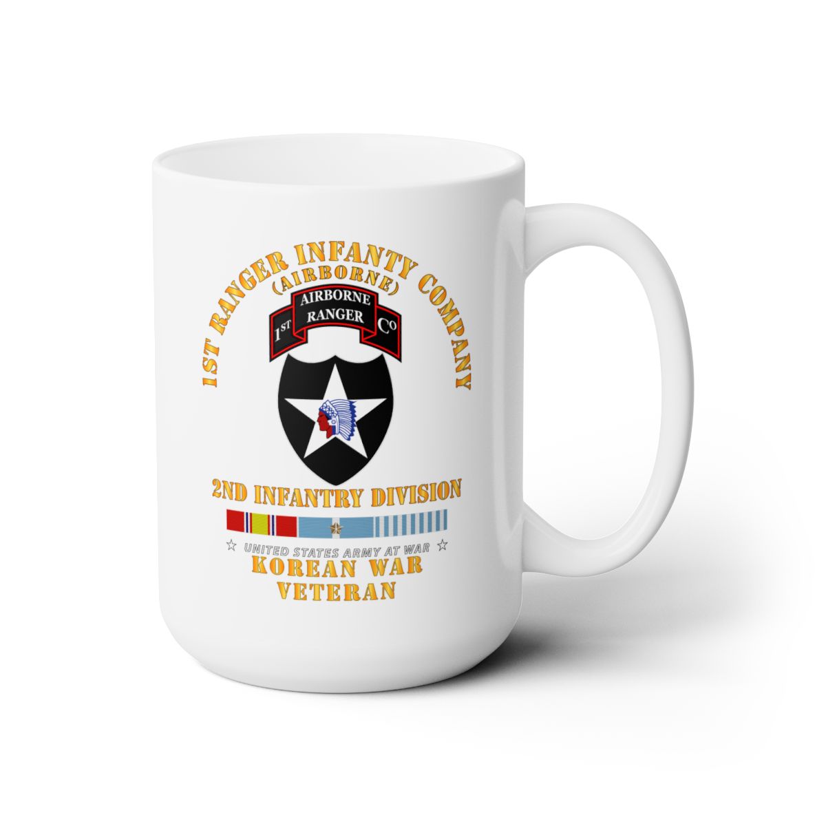 White Ceramic Mug 15oz - Army - 1st Ranger Inf Company - 2nd ID w KOREA SVC X 300