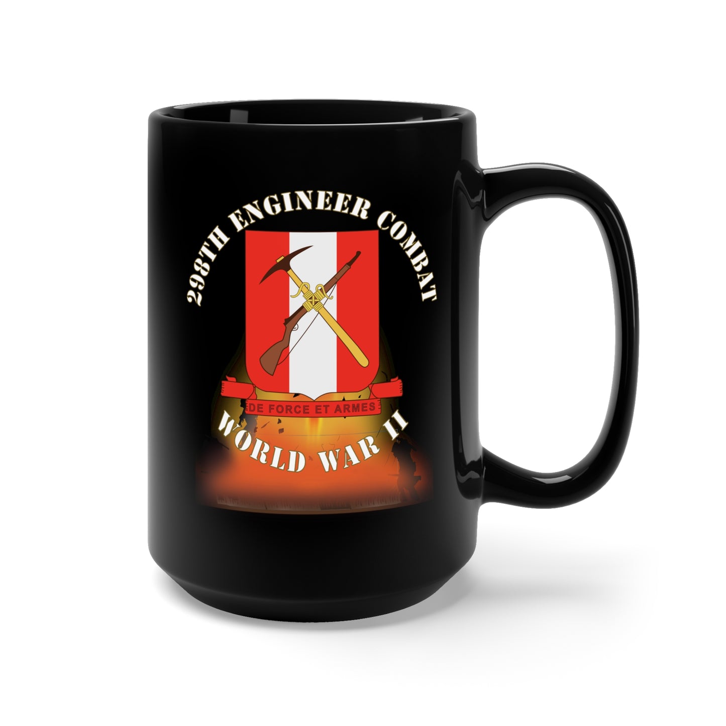Black Mug 15oz - 298TH Engineer Combat Battalion DUI - WWII - Fire X 300