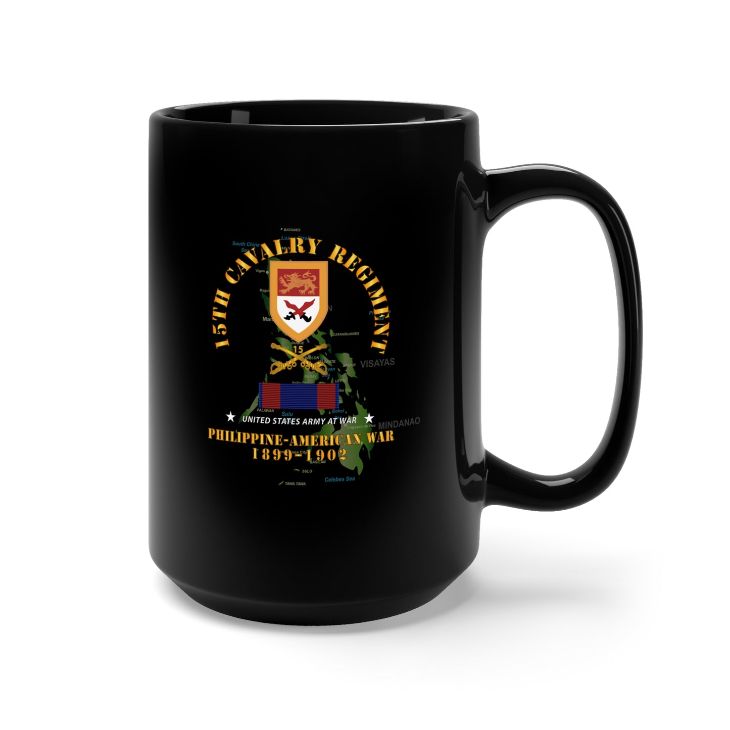 Black Mug 15oz - Army - 15th Cavalry Regiment - Phil AMerican War w PHIL WAR SVC