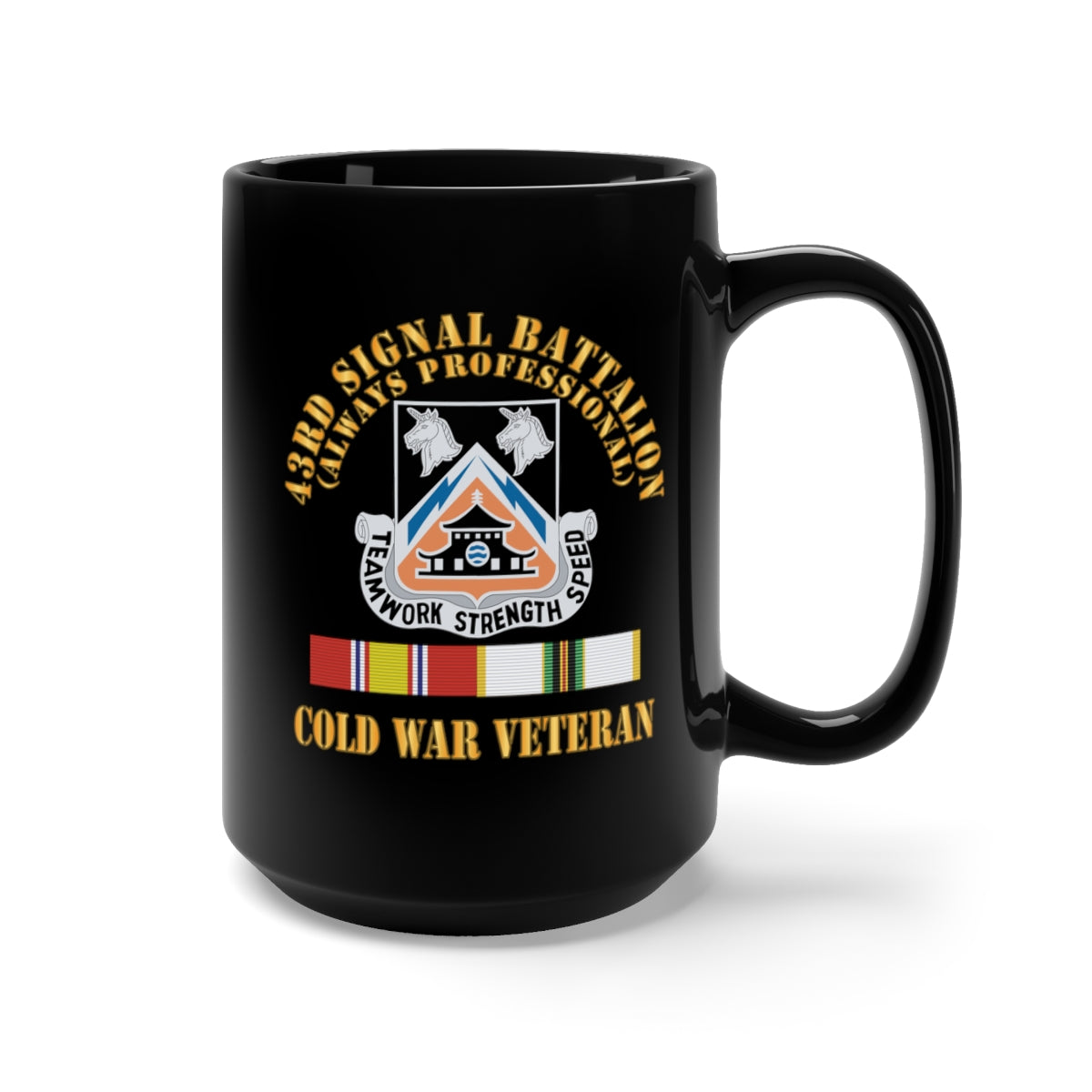 Black Mug 15oz - 43rd Signal Battalion - Cold War Veteran - DUI w COLD SVC X 300