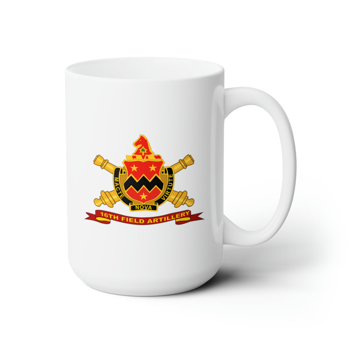 White Ceramic Mug 15oz - Army - 16th Field Artillery w Br - Ribbon