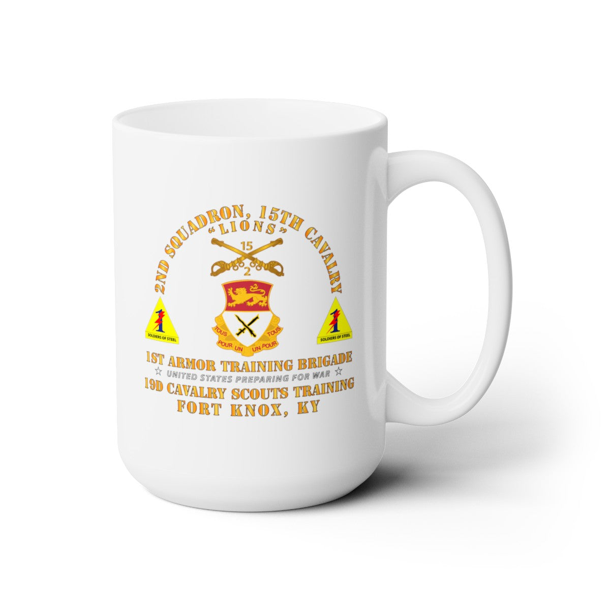 White Ceramic Mug 15oz - Army -  2nd Squadron, 15th Cavalry (19D) - 1st Ar Tng Bde Ft Knox, KY