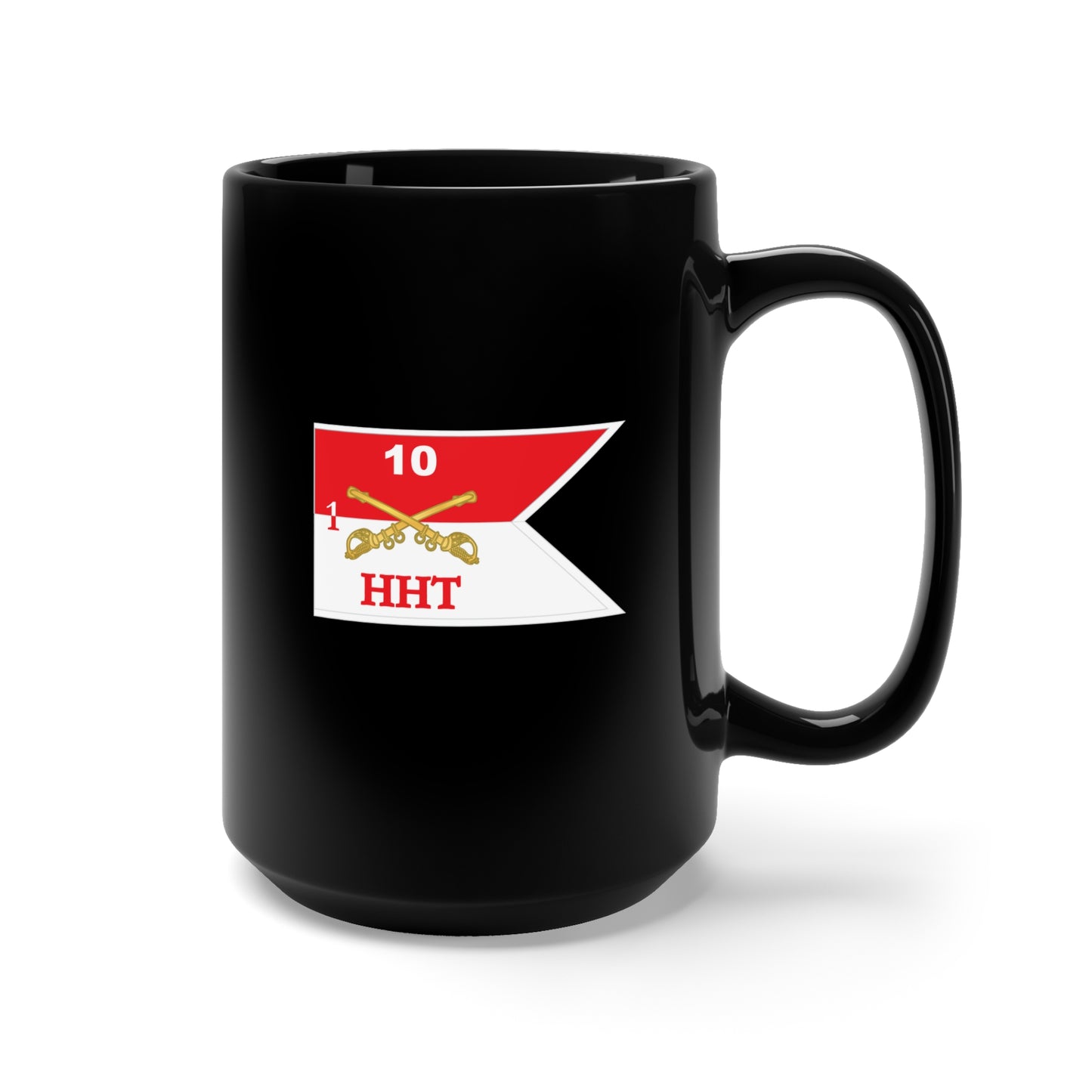 Black Mug 15oz - Army - HHT -  1st Squadron - 10th Cavalry Guidon w White Boundaries X 300