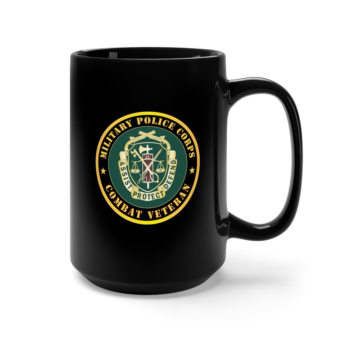 Black Mug 15oz - Army - Military Police Corps Regimental Crest - Combat Veteran X 300