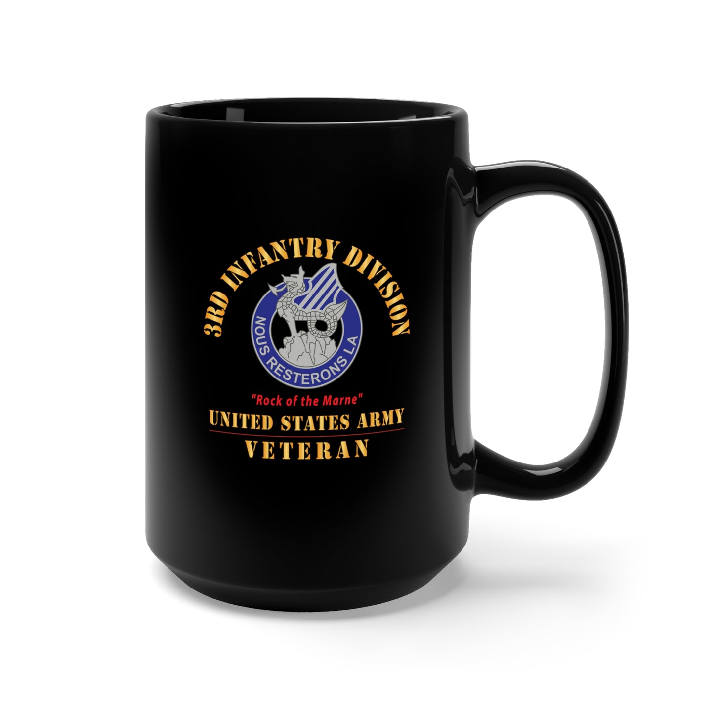 Black Mug 15oz - Army - DUI - 3rd Infantry Division - Rock of the Marne - US Army Veteran X 300