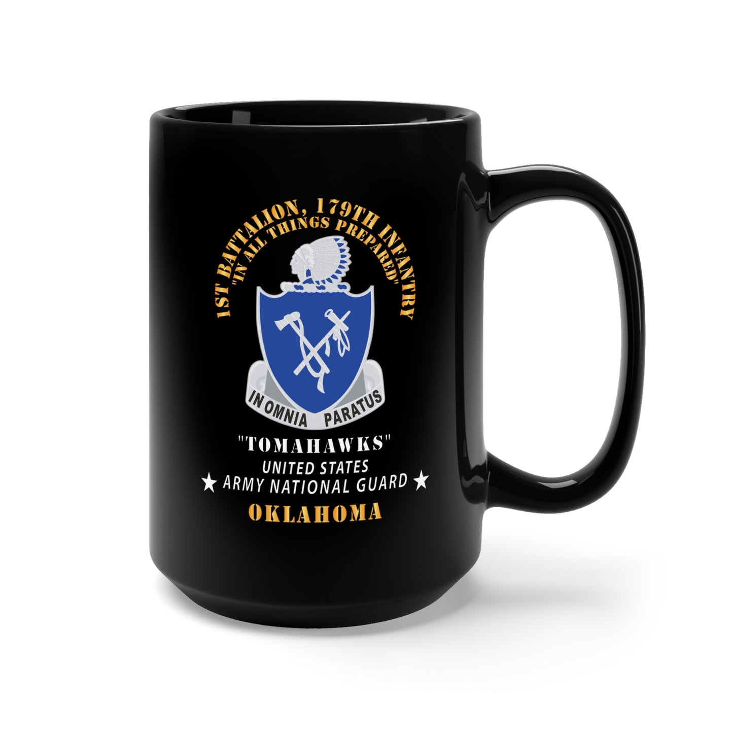 Black Mug 15oz - 1st Bn, 179th Infantry - Tomahawks - Army National Guard, OK X 300