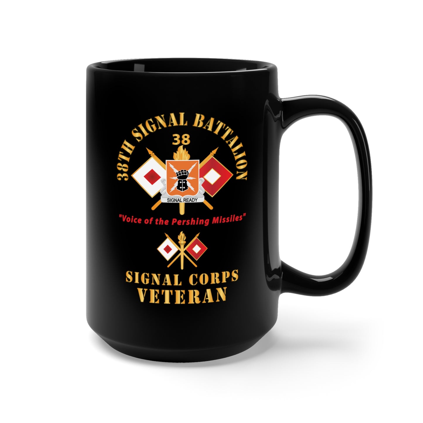 Black Mug 15oz - 38th Signal Battalion - DUI - US Army w BN Number - Sig Br  - Voice of the Pershing Missiles SVCX 300