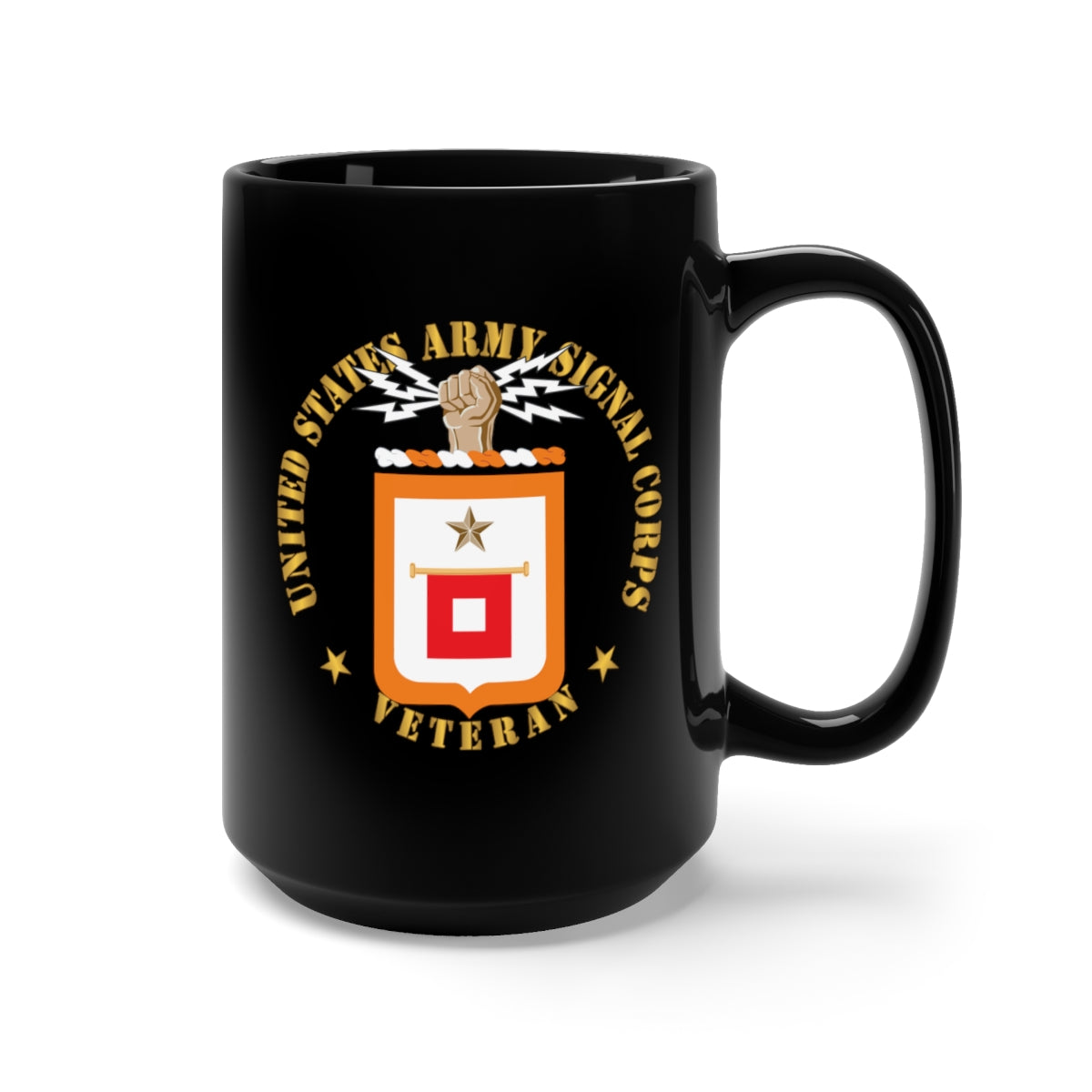 Black Mug 15oz - Army - US Army Signal Corps Veteran w Signal COA wo Backgrnd X 300