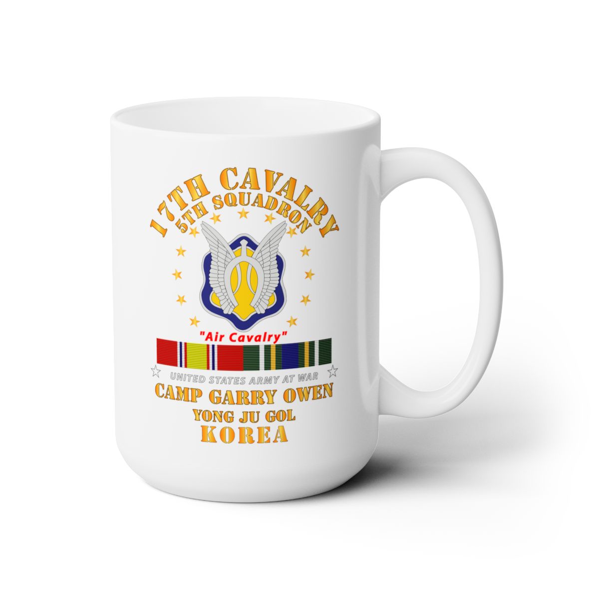 White Ceramic Mug 15oz - Army - 5th Squadron 17th Cavalry - Air Cav - Camp Gary Owen Korea w KDSM SVC
