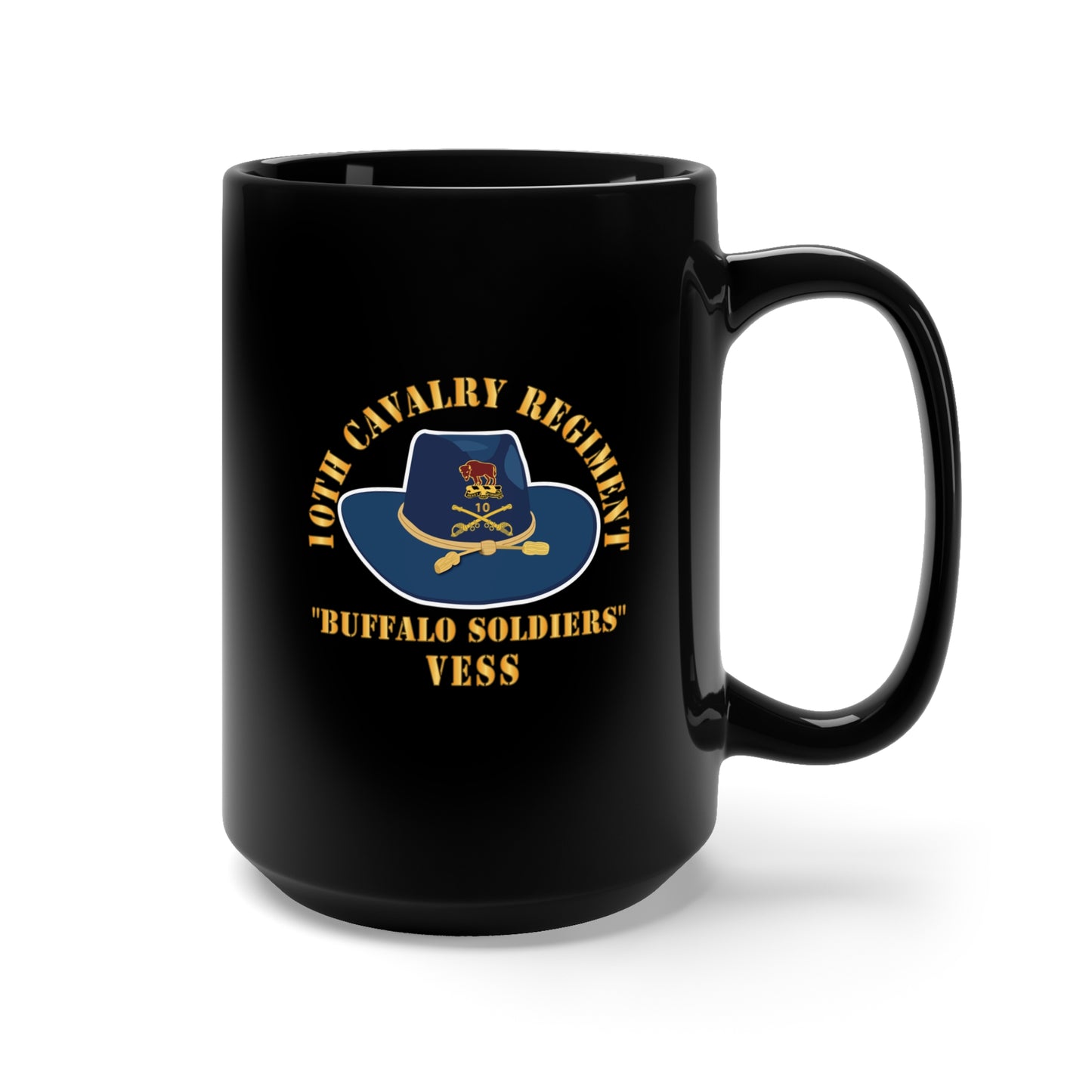 Black Mug 15oz - Army - 10th Cavalry Regiment w Cav Hat - Buffalo Soldiers