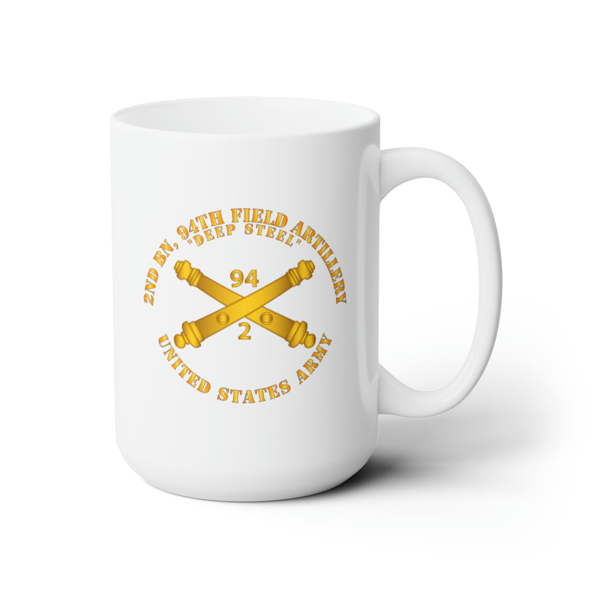 White Ceramic Mug 15oz - Army - 2nd Bn, 94th Field Artillery Regiment - Deep Steel w Arty Branch