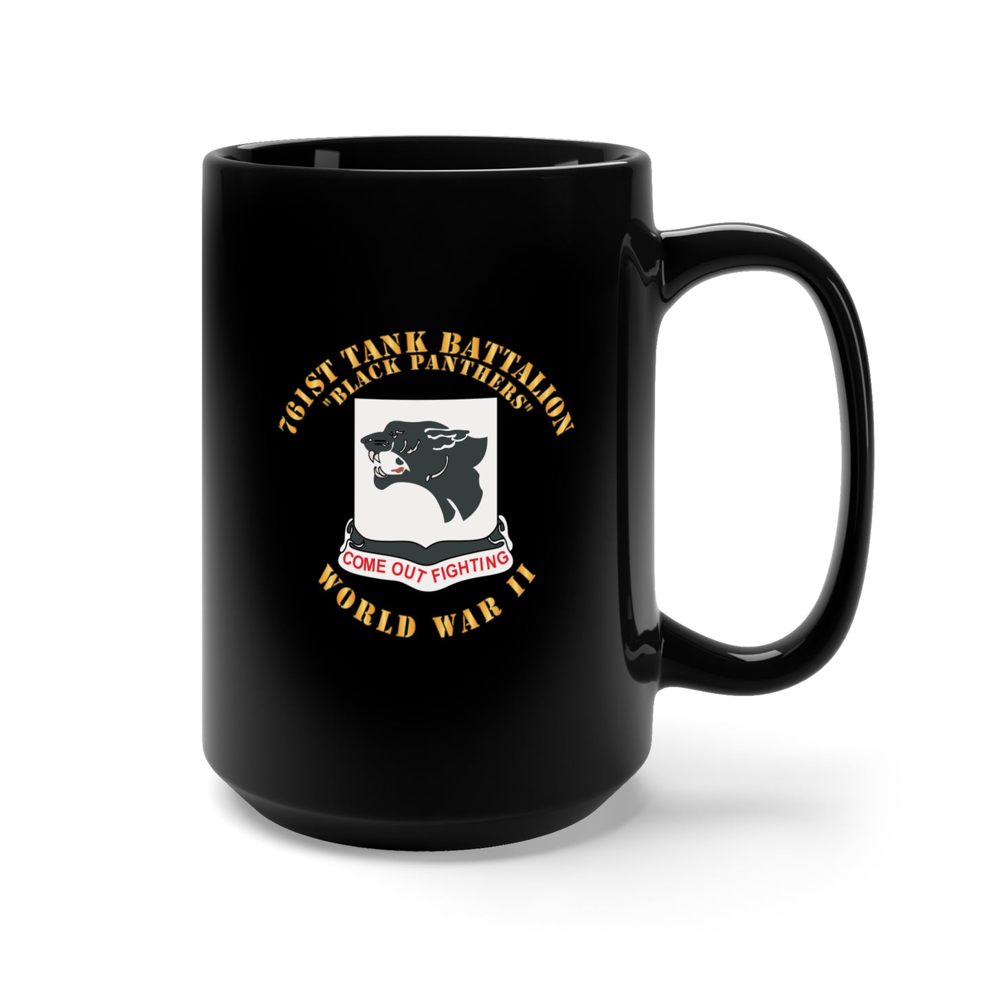 Black Mug 15oz -  Army - 761st Tank Battalion - Black Panthers - WWII