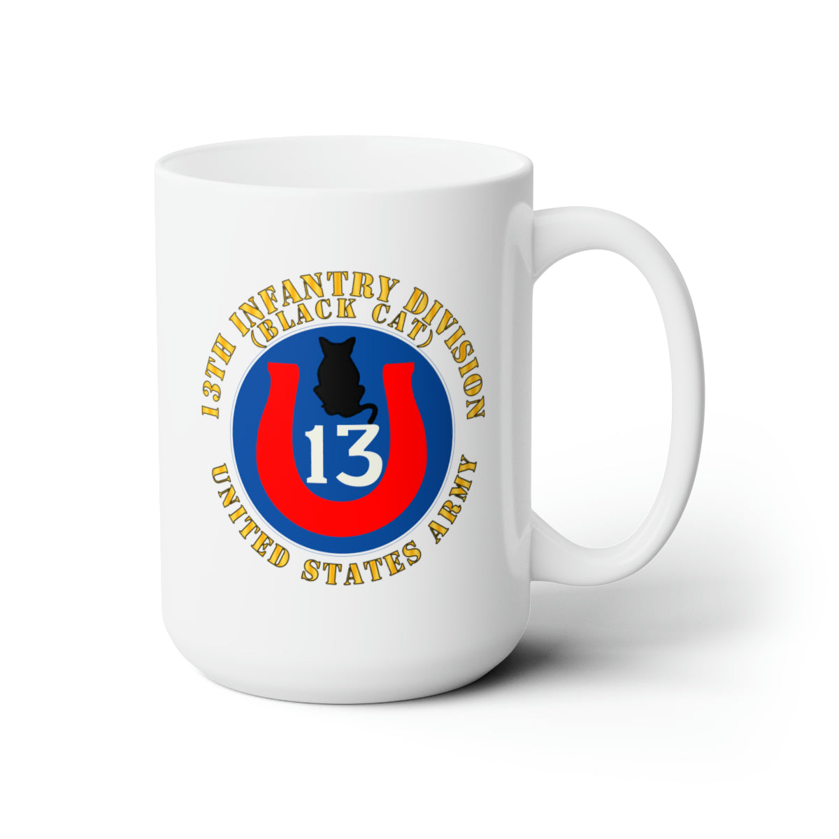 White Ceramic Mug 15oz - Army - 13th Infantry Division - Black Cat
