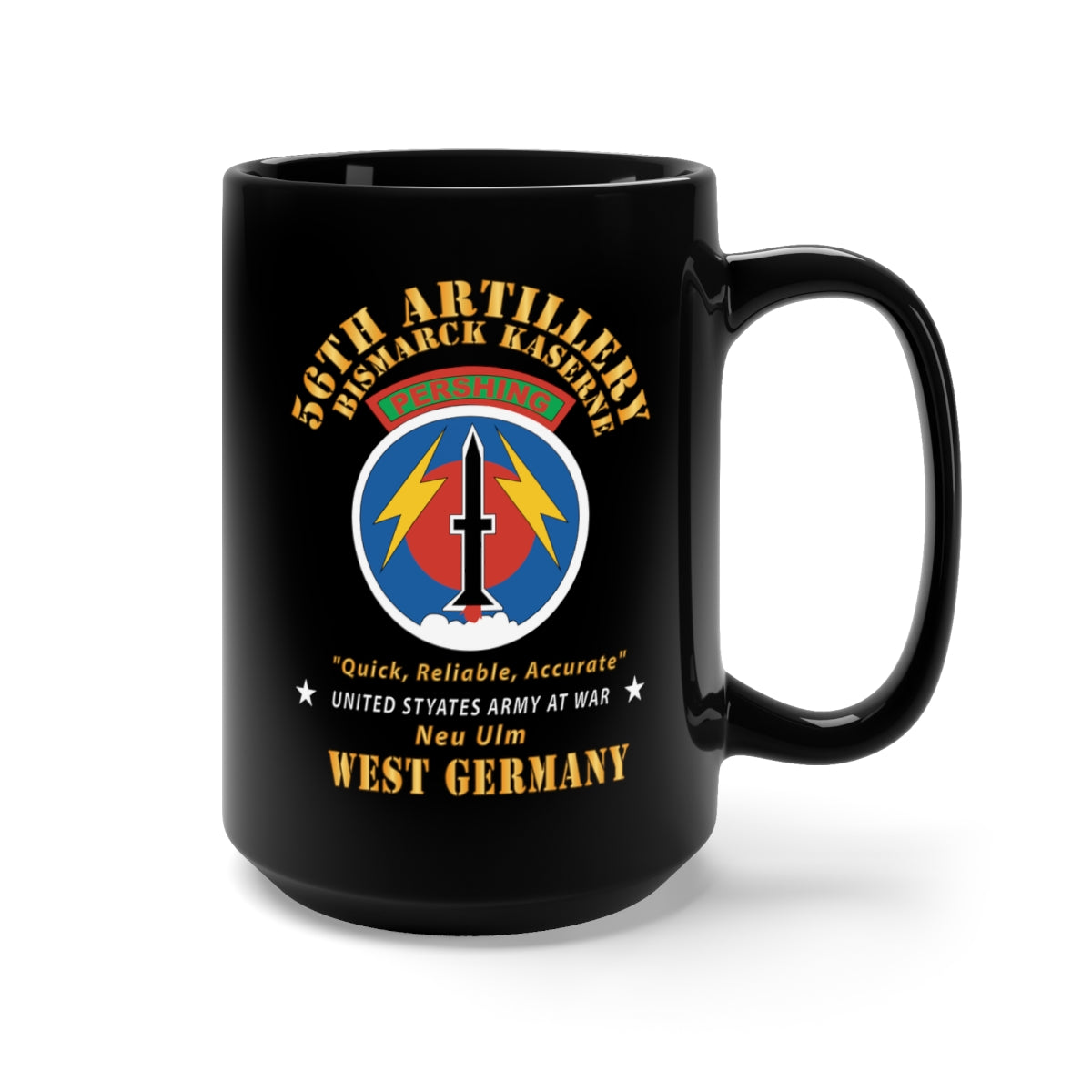 Black Mug 15oz - 56th Artillery Command - Pershing - Bismark Kaserne - New Ulm X 300