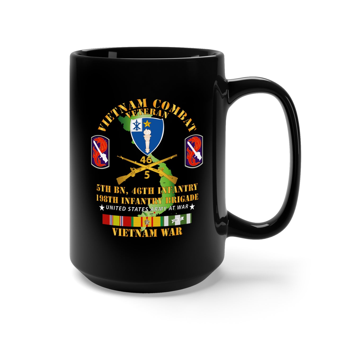 Black Mug 15oz - 5th Bn 46th Infantry - 198th Infantry Bde w VN SVC