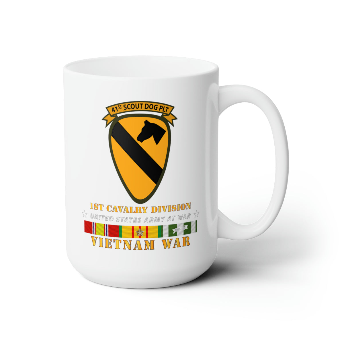 White Ceramic Mug 15oz - Army - 41st  Scout Dog Platoon 1st Cav - VN SVC wo Top