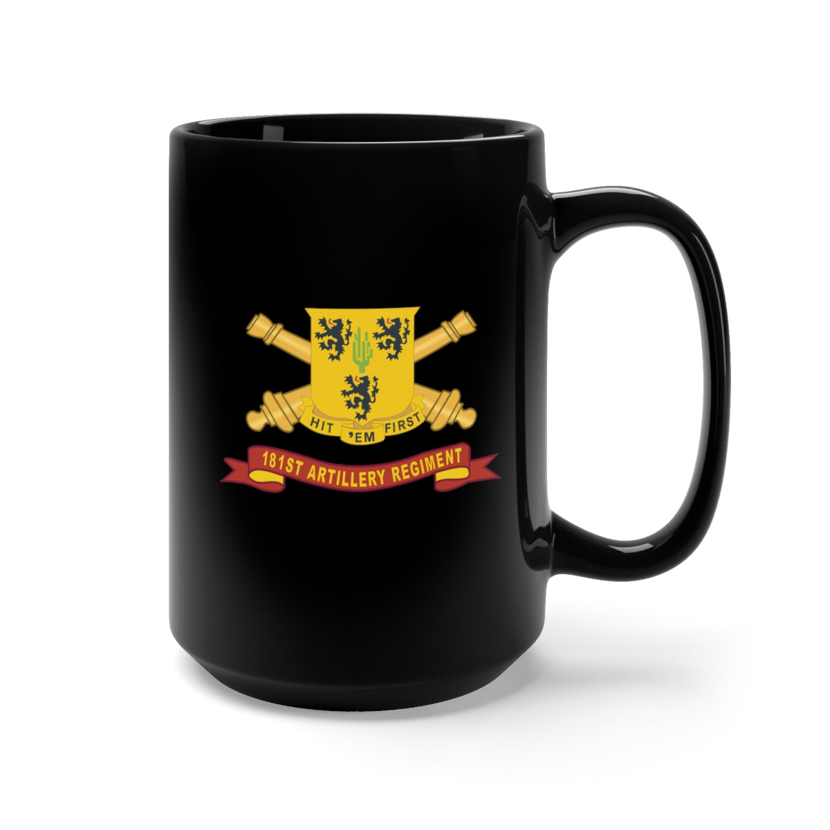 Black Mug 15oz - 181st Field Artillery Regiment - DUI w Br - Ribbon X 300