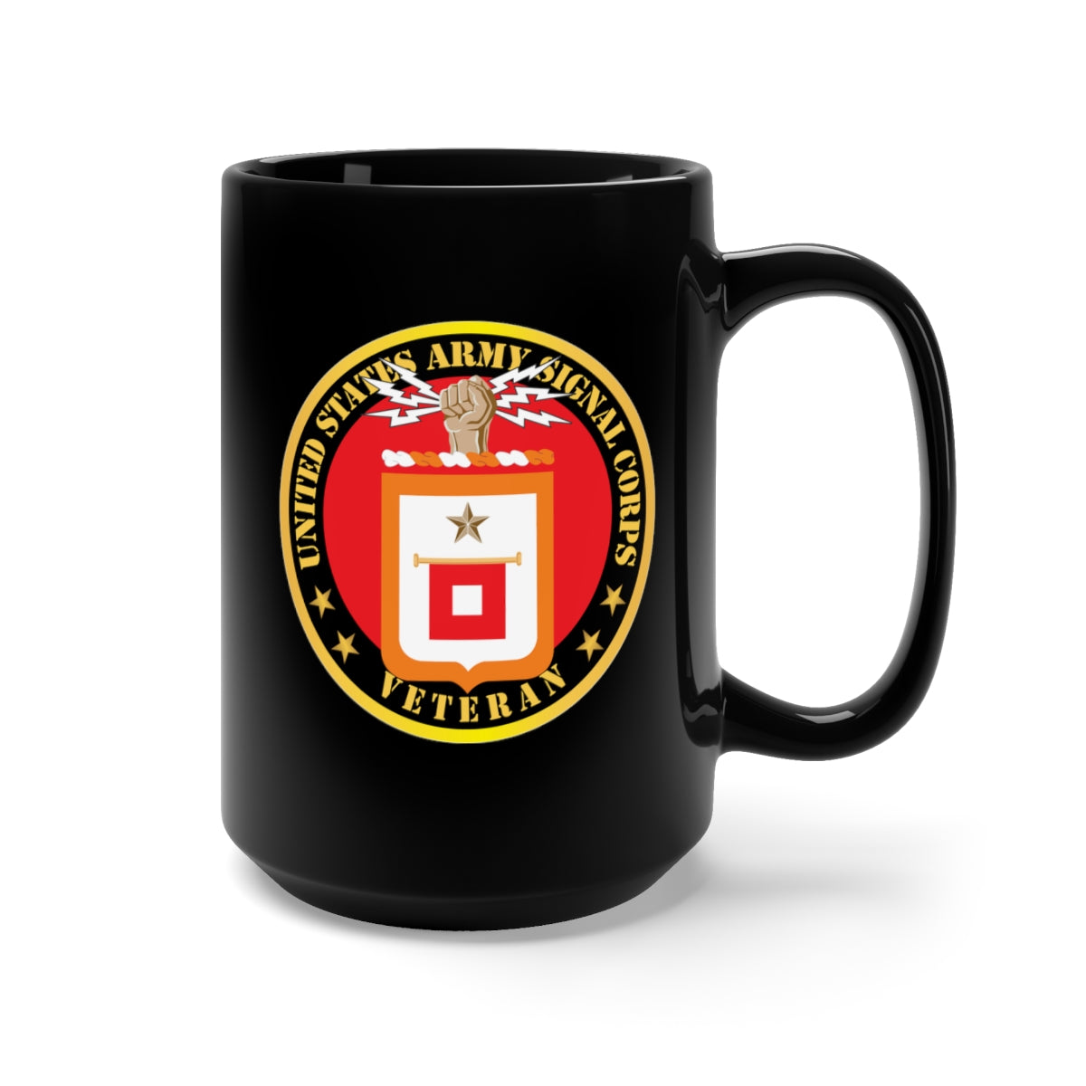 Black Mug 15oz - Army - US Army Signal Corps Veteran w Signal COA X 300