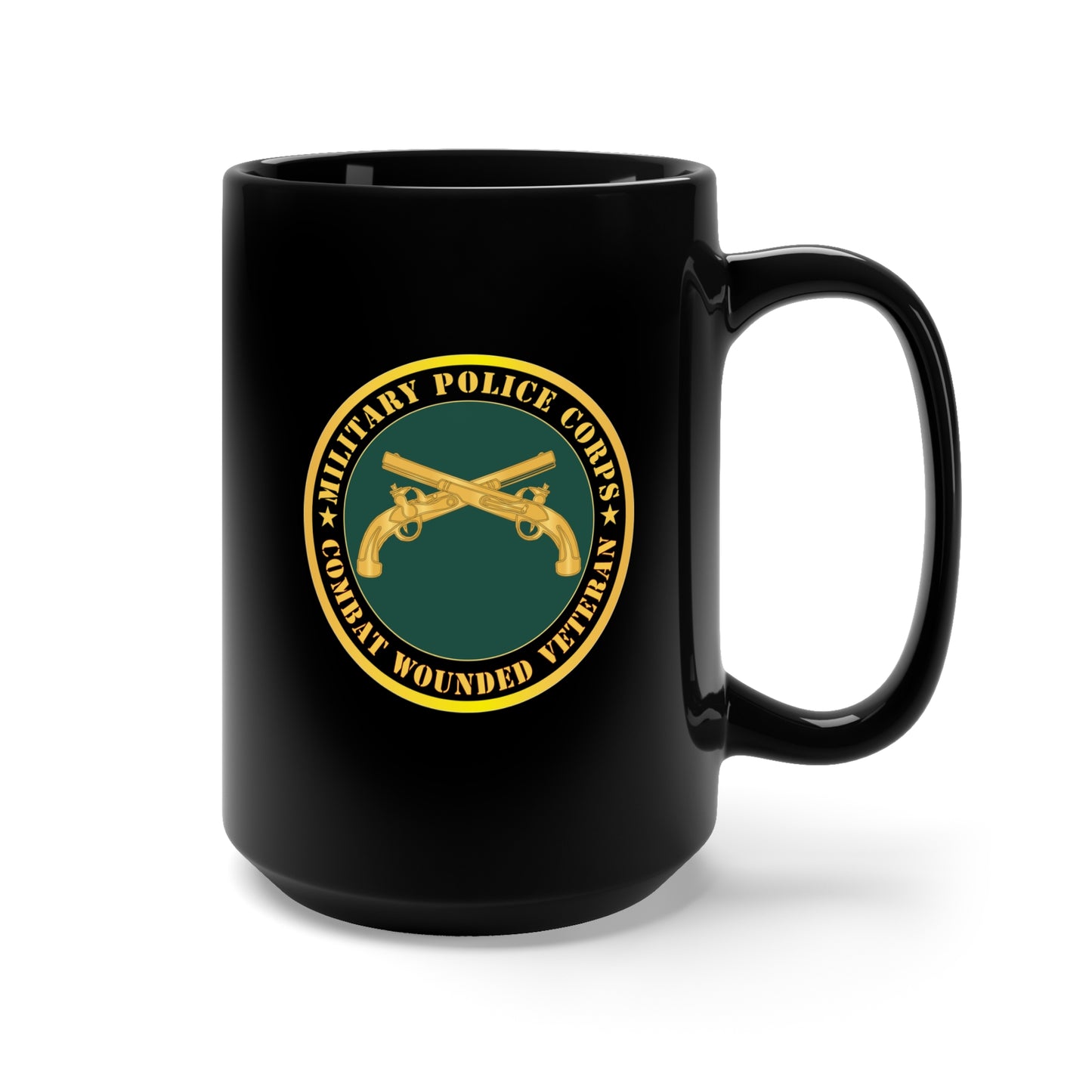 Black Mug 15oz - Army - Military Police - Branch - Combat Wounded Veteran X 300