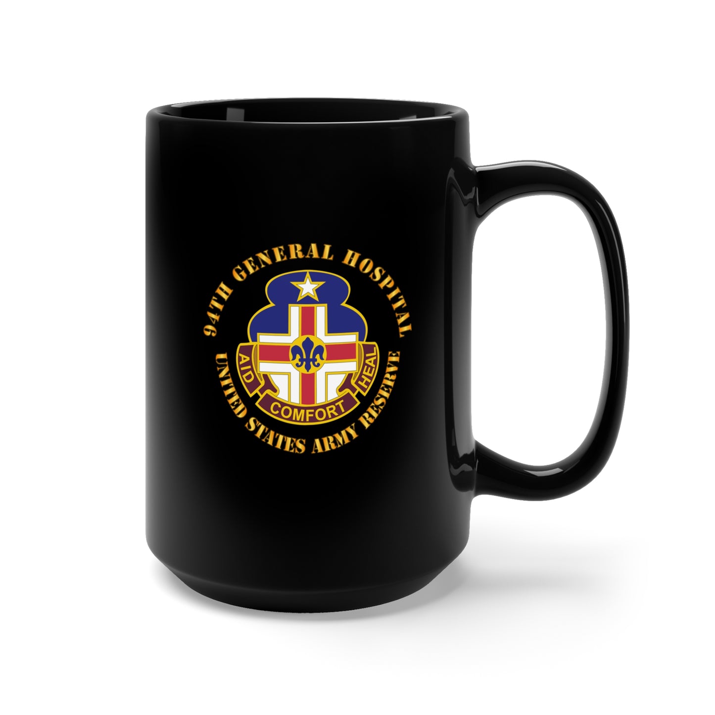 Black Mug 15oz - Army - 94th General Hospital - TX - USAR V1
