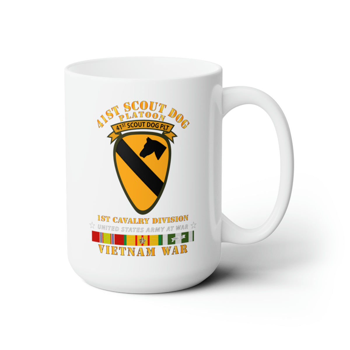 White Ceramic Mug 15oz - Army - 41st  Scout Dog Platoon 1st Cav - VN SVC