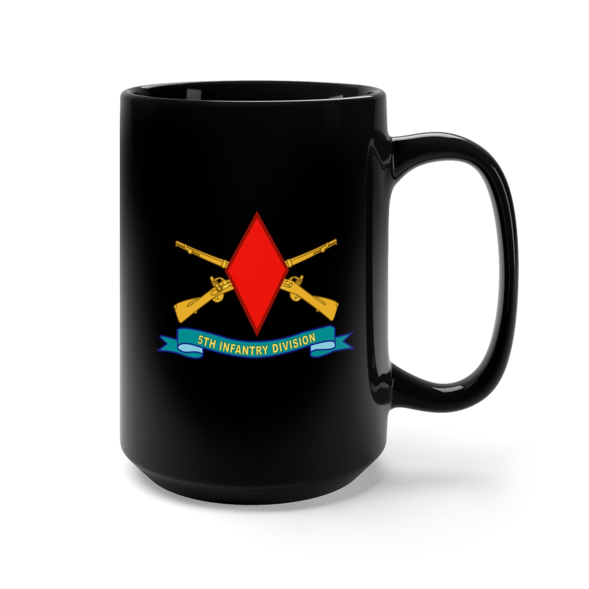 Black Mug 15oz - 5th Infantry Division - SSI w Br - Ribbon X 300