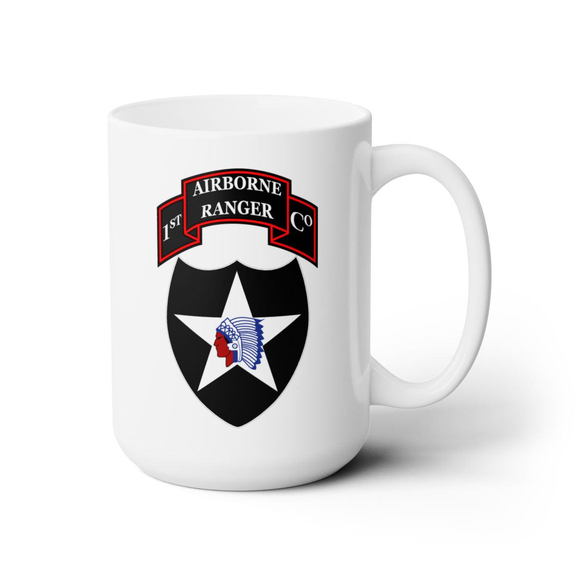 White Ceramic Mug 15oz - 1st Ranger Infantry Company - 2nd ID SSI X 300