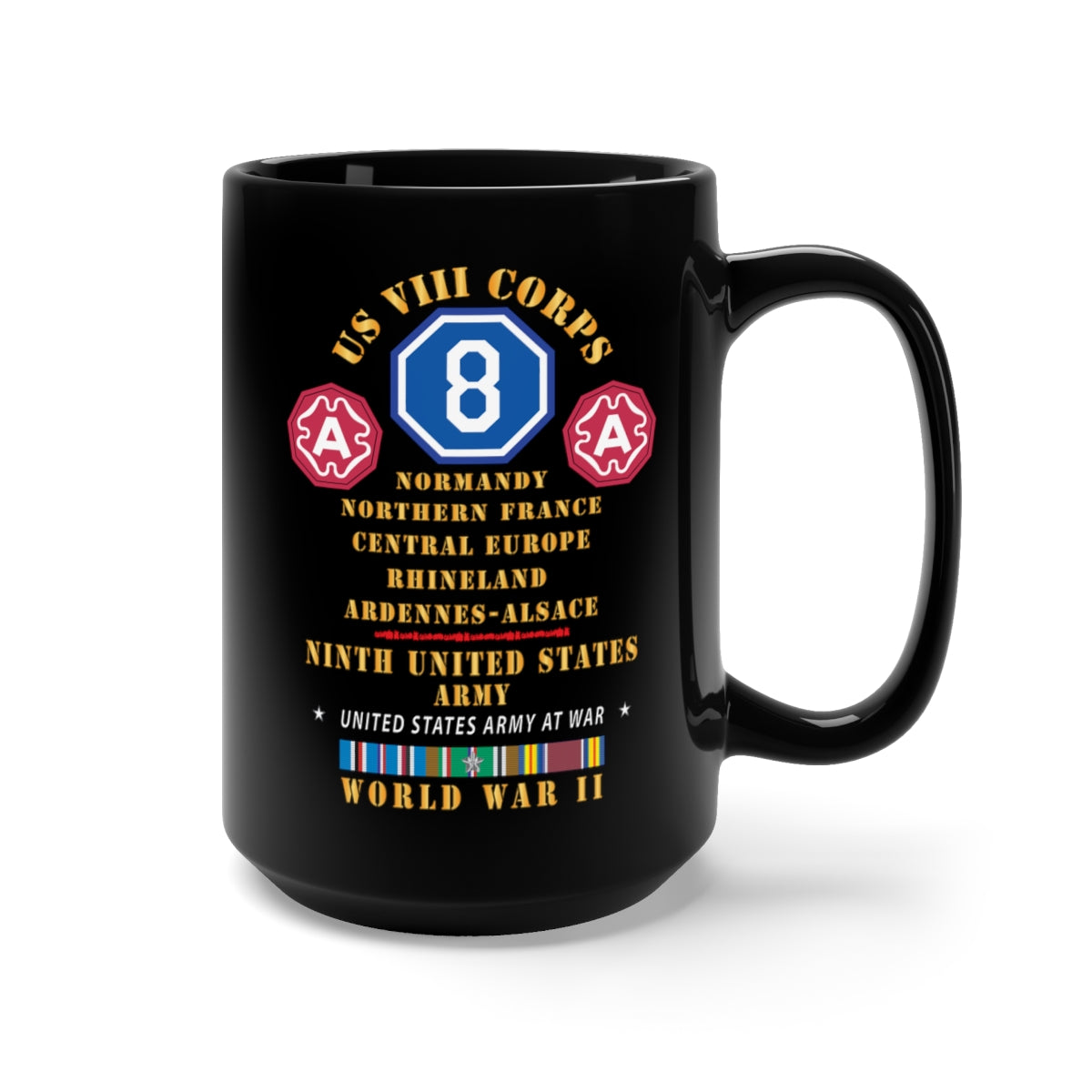 Black Mug 15oz - Army - US VIII Corps - 9th Army - Central Europe - Rhineland EUR SVC X 300