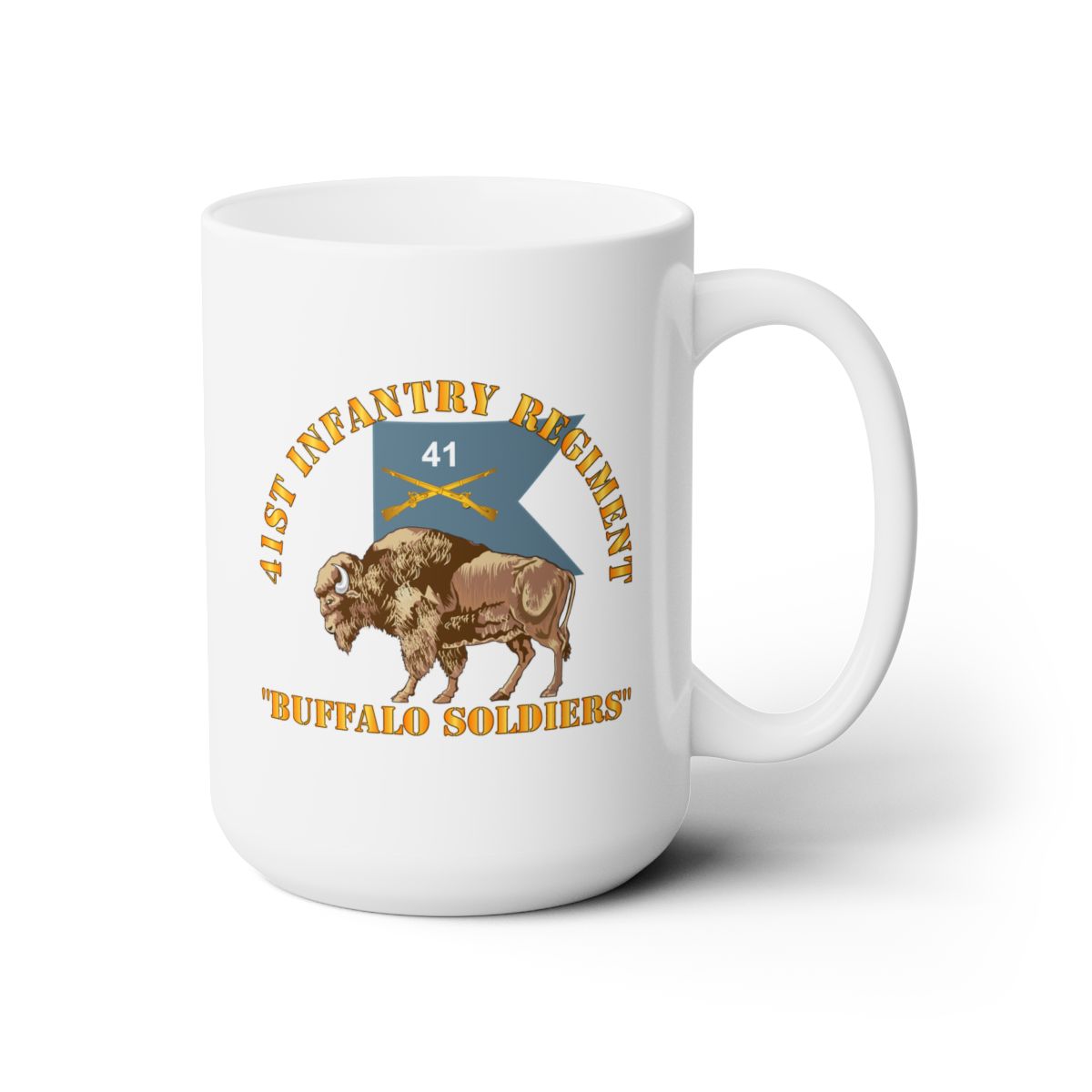 White Ceramic Mug 15oz - Army - 41st Infantry Regiment - Buffalo Soldiers w 41st Inf Guidon X 300