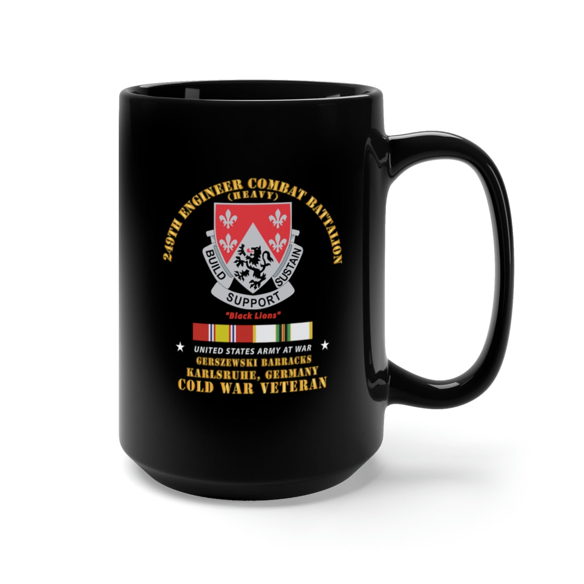 Black Mug 15oz - 249th Engineer Bn - Gerzewski Barracks - Karlsruhe, GE w COLD SVC X 300