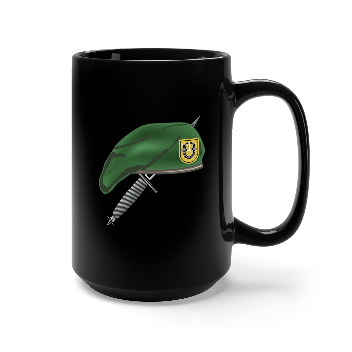 Black Mug 15oz - 1st SFG Beret and Dagger X 300