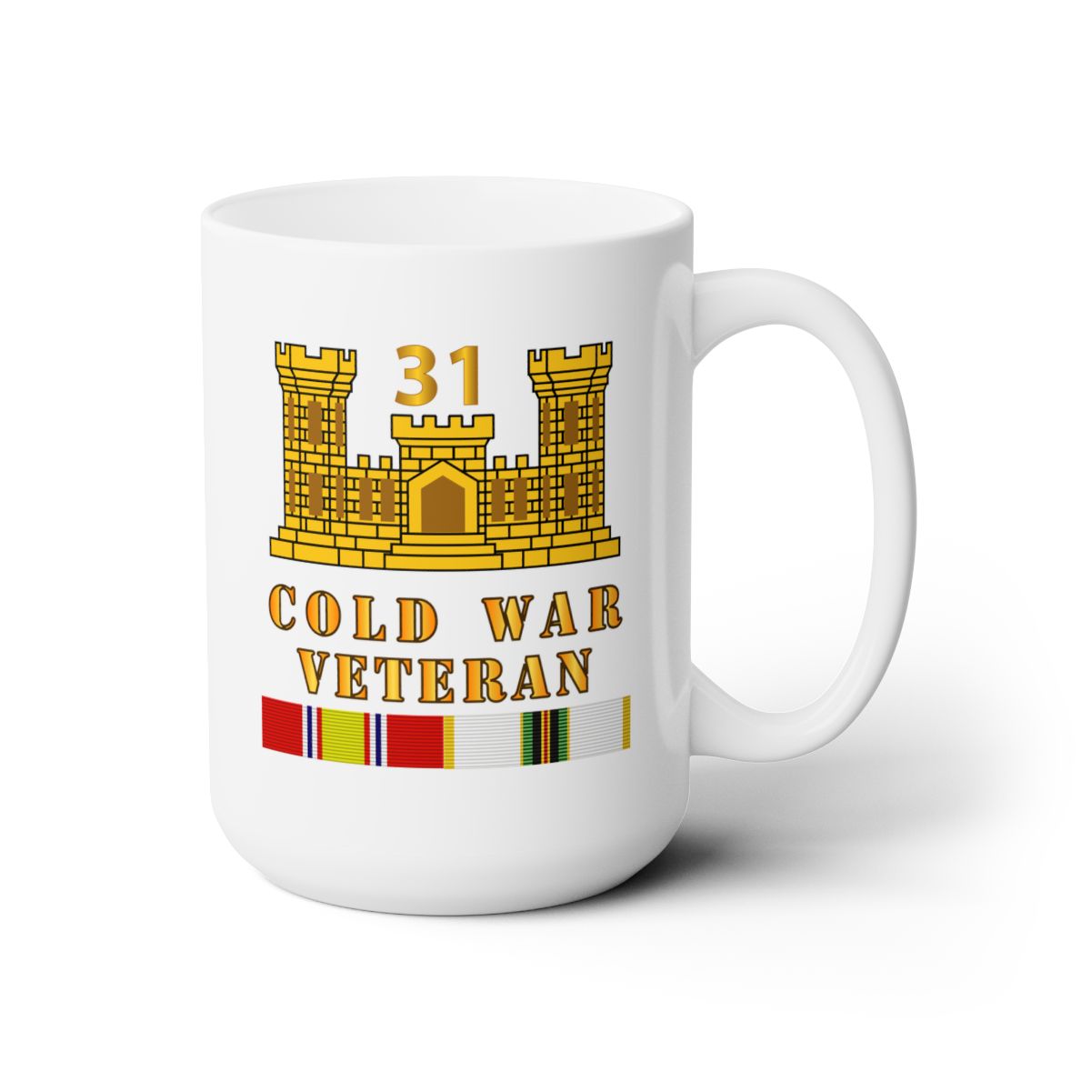 White Ceramic Mug 15oz - Army - 31st Engineer Battalion - ENG Branch - Cold War Vet w COLD SVC
