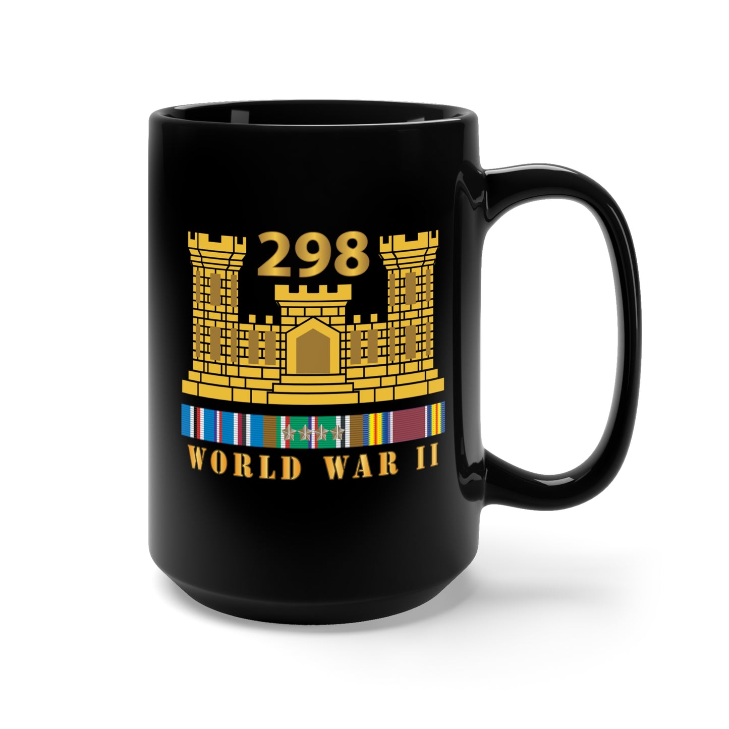 Black Mug 15oz - 298TH Engineer Combat Battalion - WWII - w ENG Br - EURSVC X 300