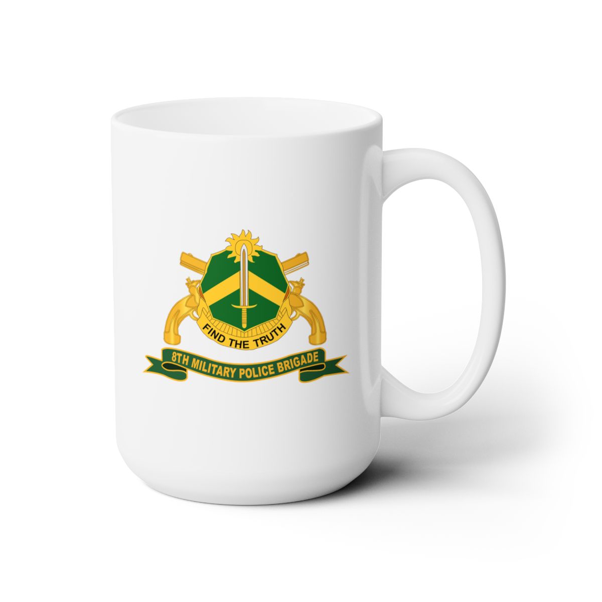 White Ceramic Mug 15oz - Army - 8th Military Police Brigade w Br - Ribbon