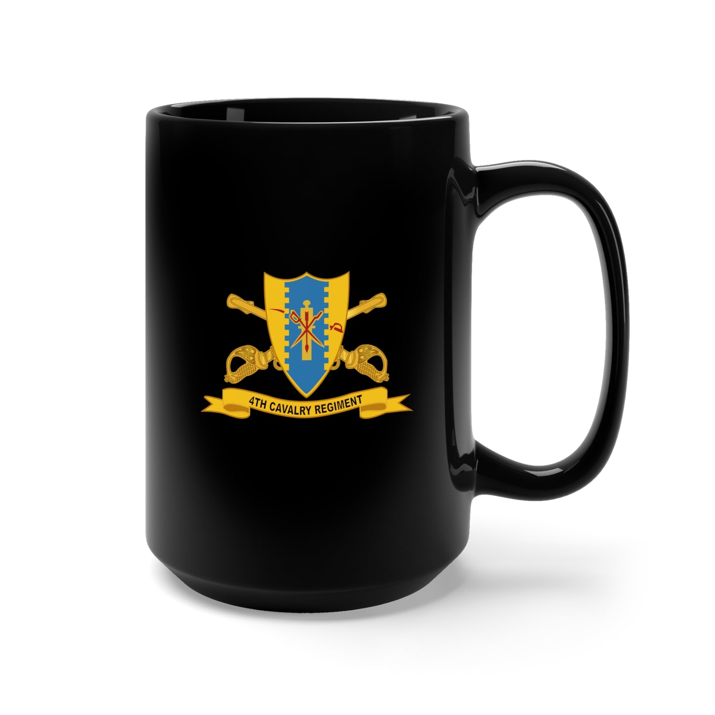 Black Mug 15oz - Army - 4th Cavalry Regiment w Br - Ribbon