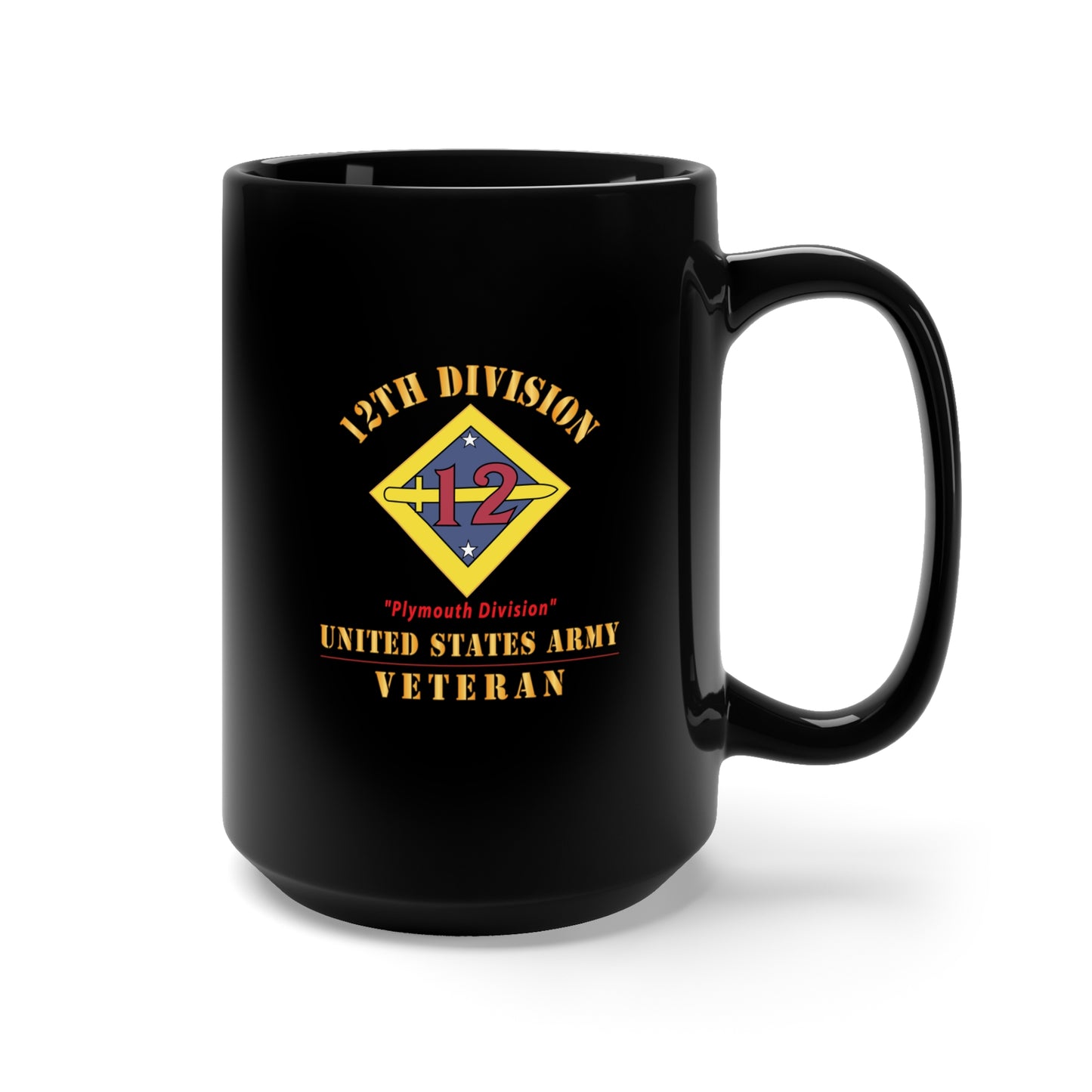 Black Mug 15oz - Army - SSI - 12th Division - Plymouth Division - US Army Veteran X 300