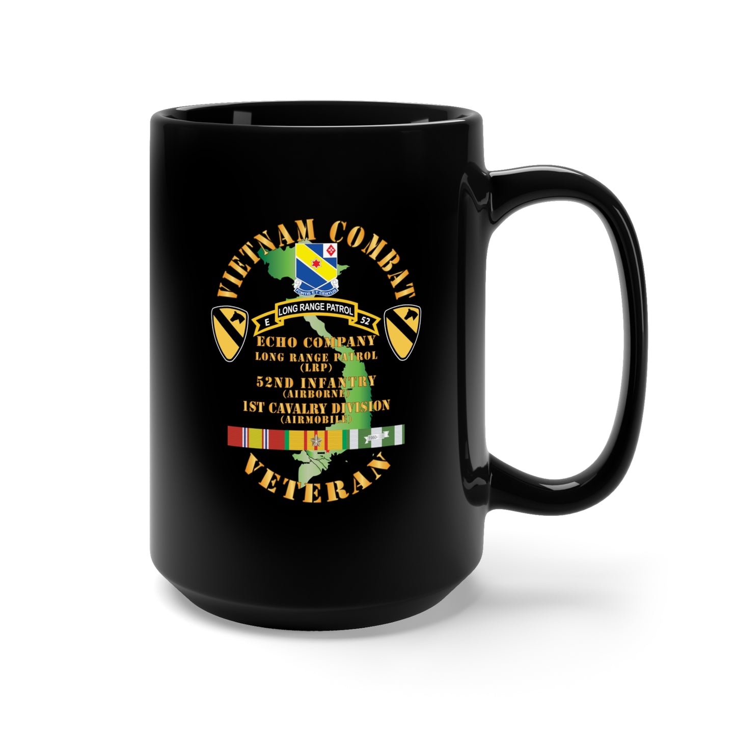 Black Mug 15oz - Army - Vietnam Combat Veteran w  E Co - 52nd Inf ABN - 1st Cav Div X 300